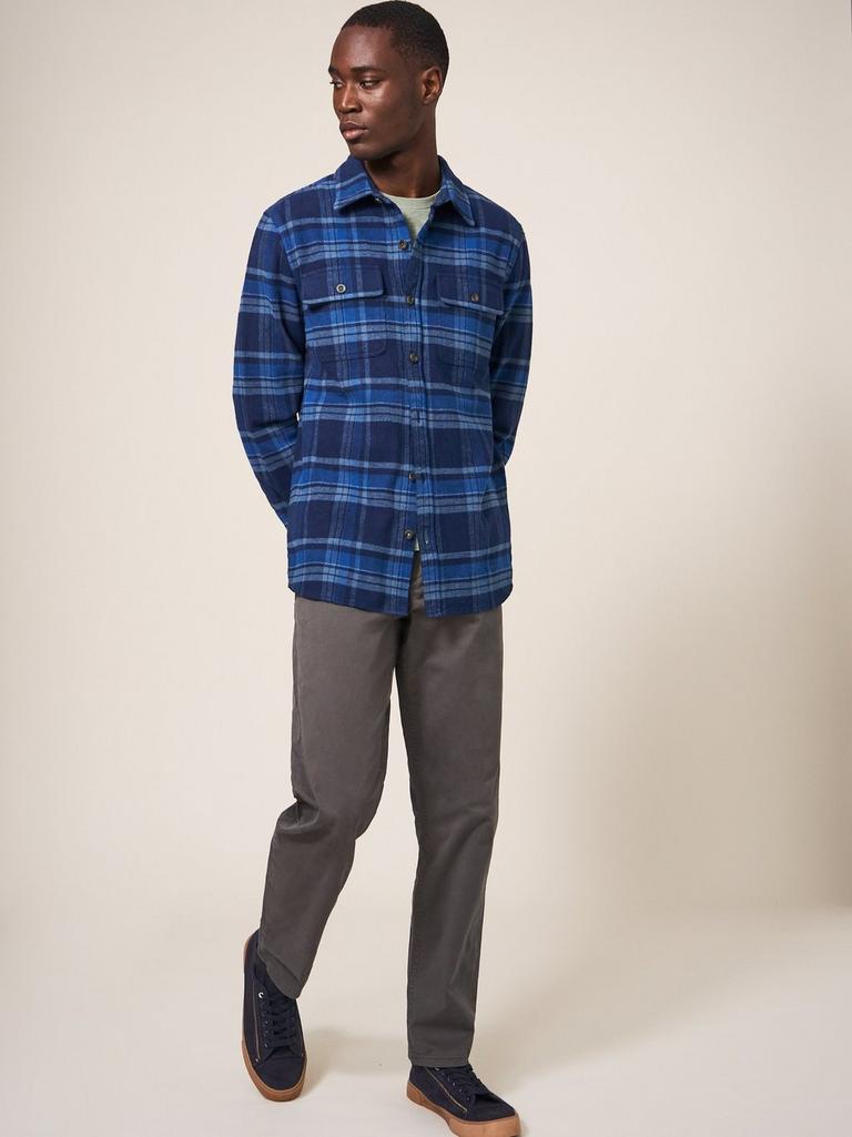 Darwen Check Woven Overshirt in DARK NAVY - MODEL FRONT