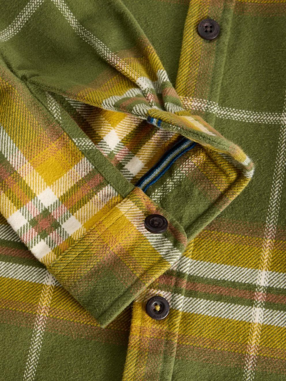 Darwen Check Woven Overshirt in GREEN MLT - FLAT DETAIL