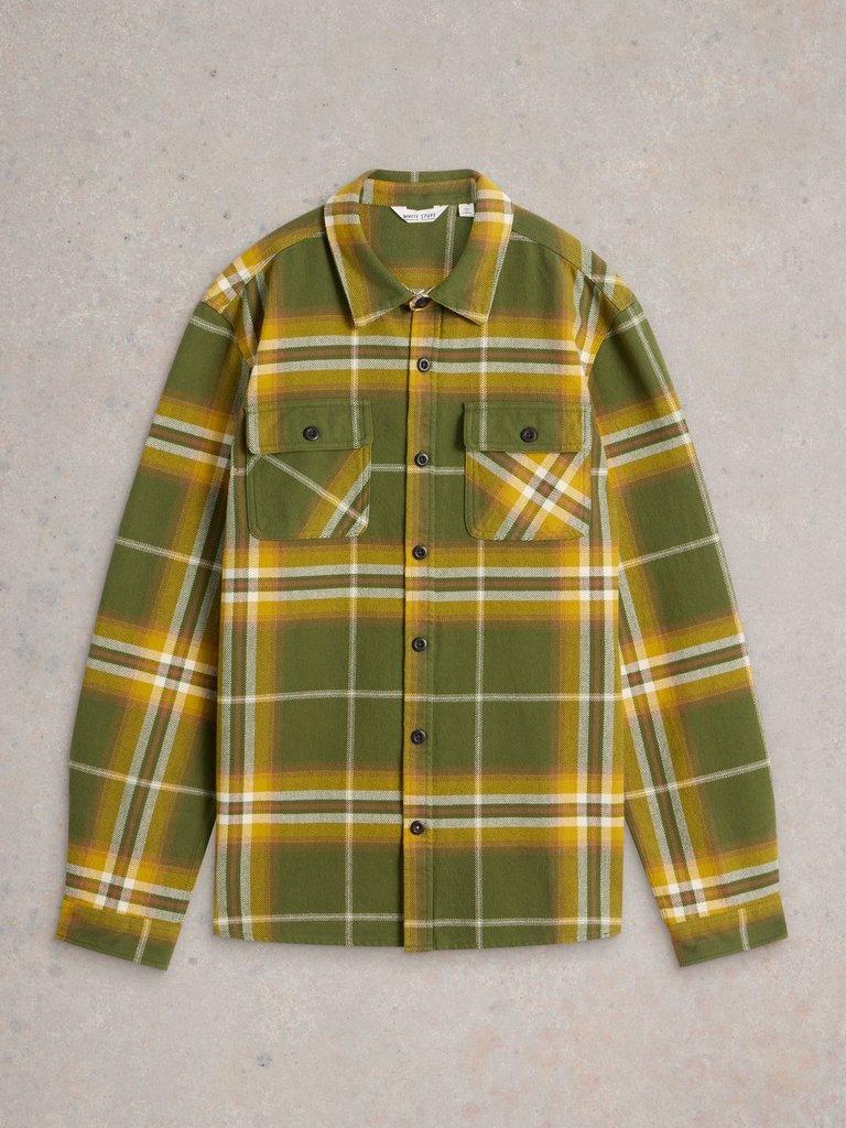 Darwen Check Woven Overshirt in GREEN MLT - FLAT FRONT