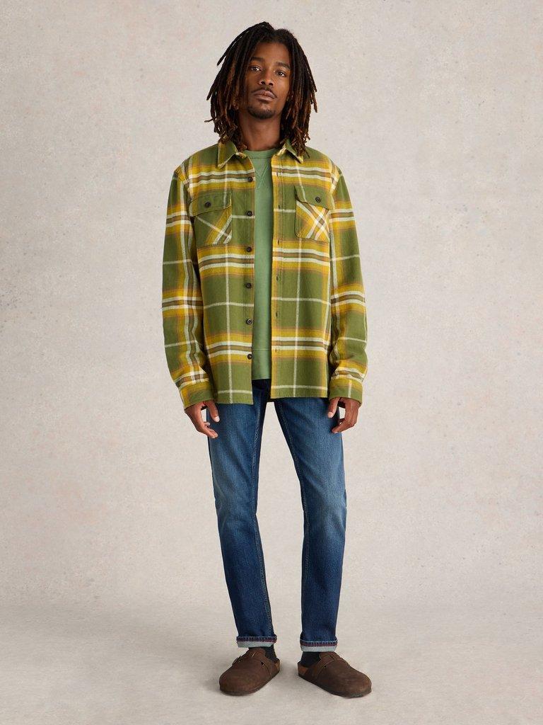 Darwen Check Woven Overshirt in GREEN MLT - MODEL FRONT