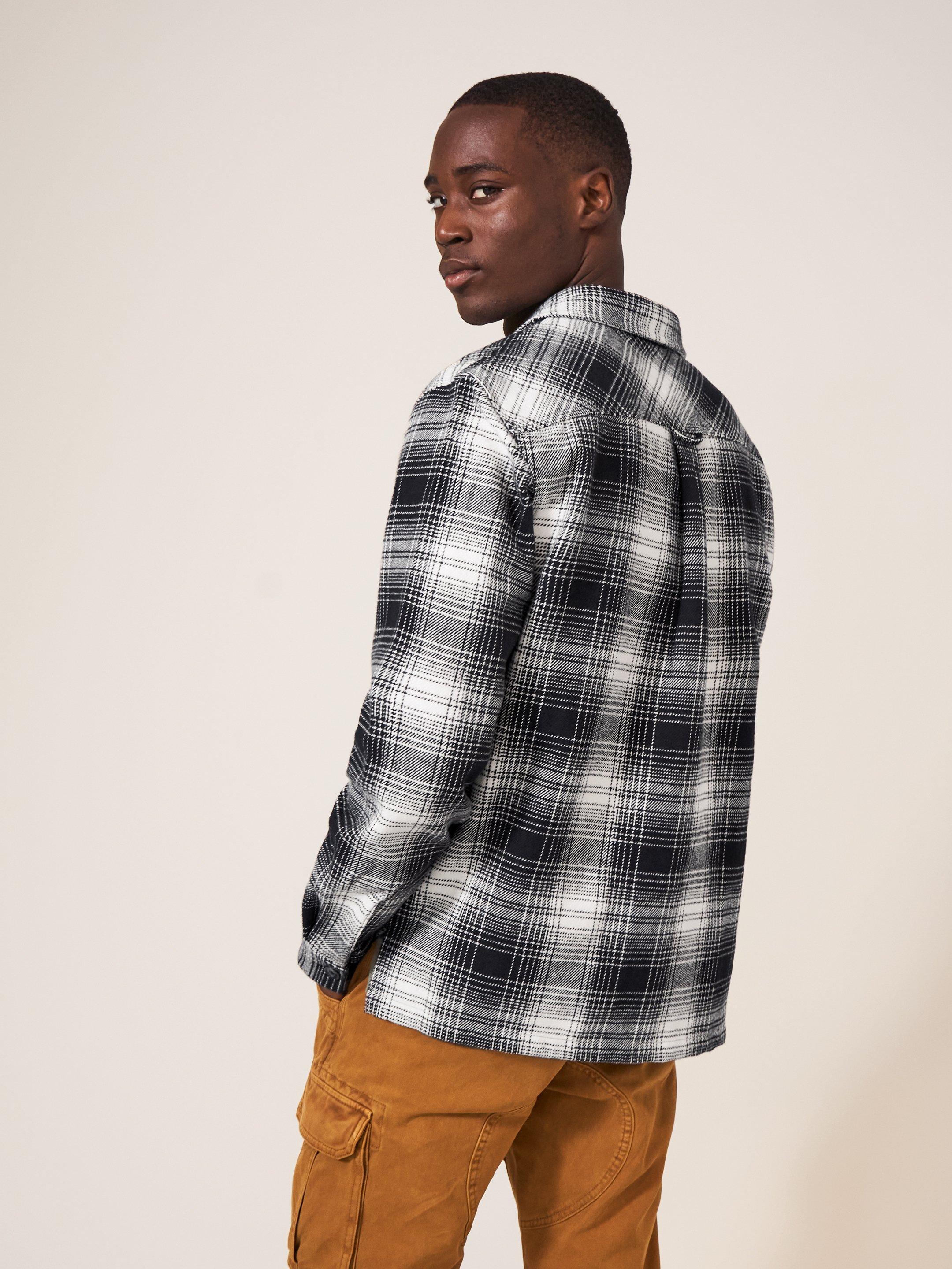 Hixton Brushed Overshirt in PURE BLK - MODEL BACK