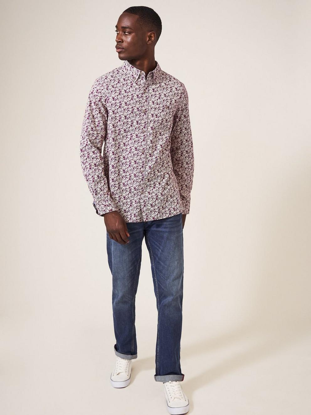 Dandelion Printed Shirt in DK PLUM - MODEL DETAIL