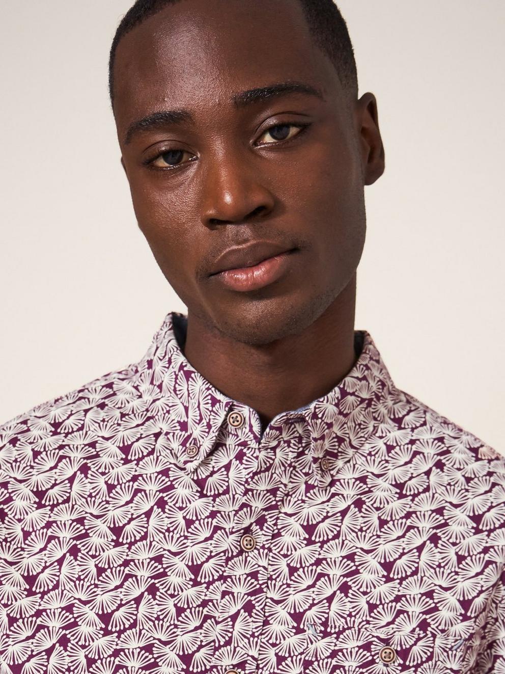 Dandelion Printed Shirt in DK PLUM - MODEL FRONT