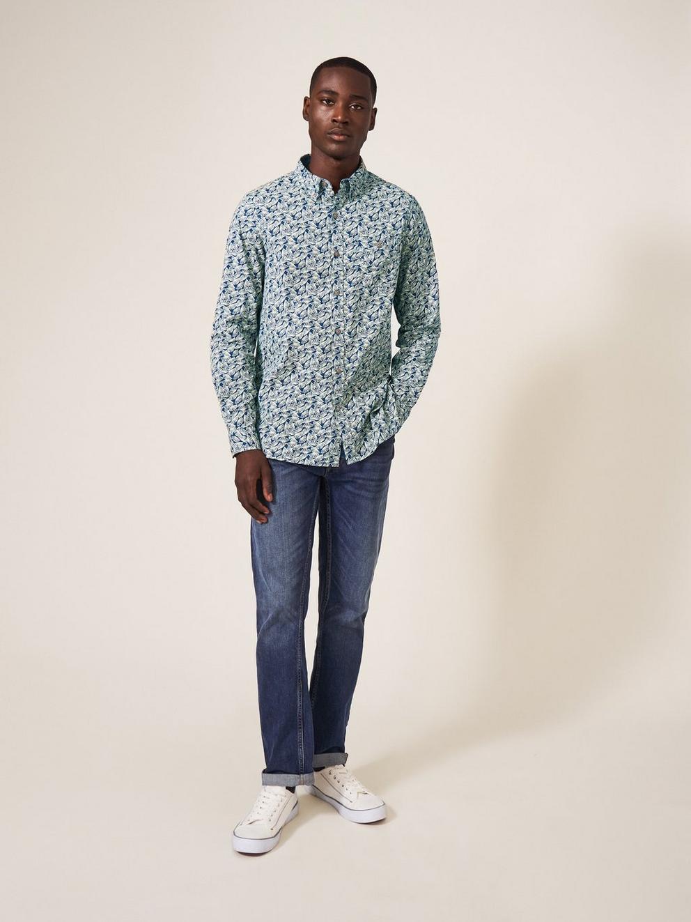 Dandelion Printed Shirt in MID TEAL - MODEL DETAIL
