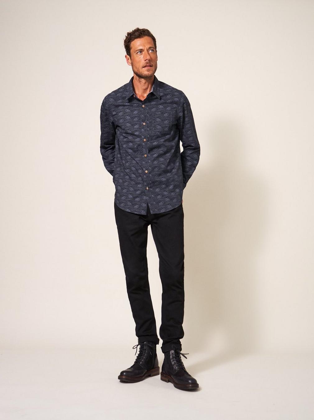 Duck Printed Shirt in DARK NAVY - MODEL FRONT