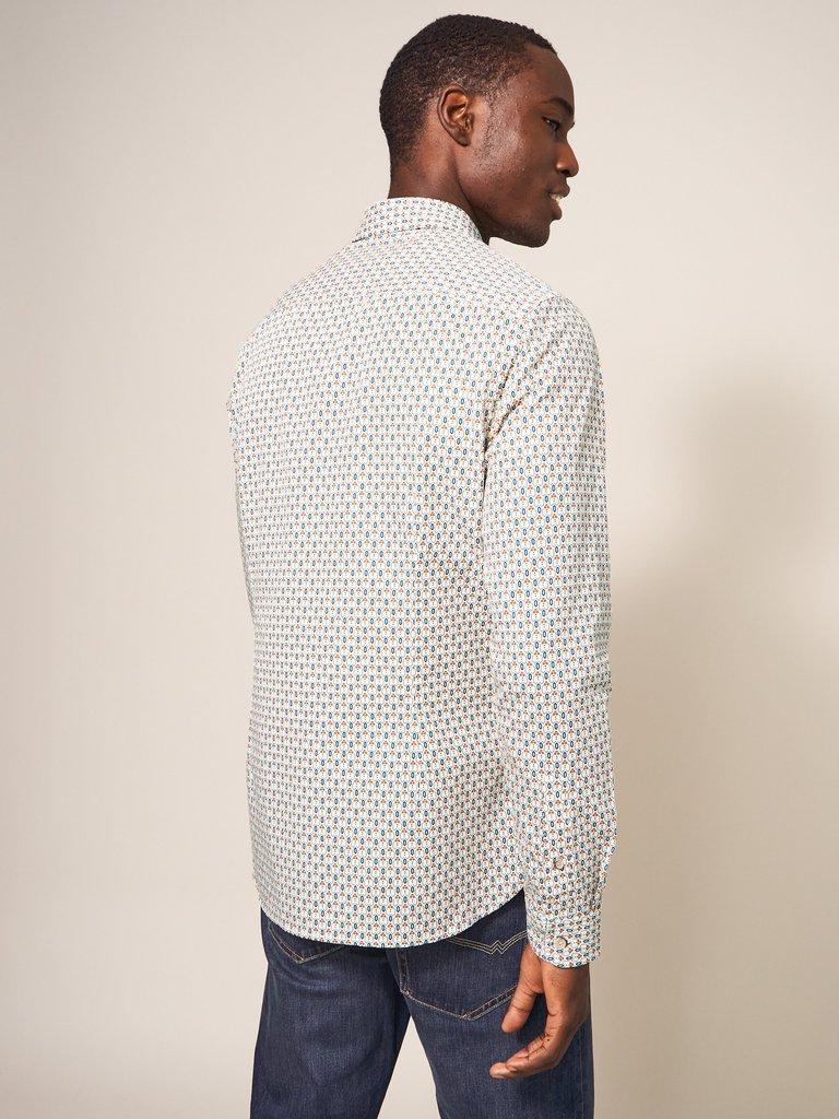 Scandi Geo Printed Shirt in NAT MLT - MODEL BACK