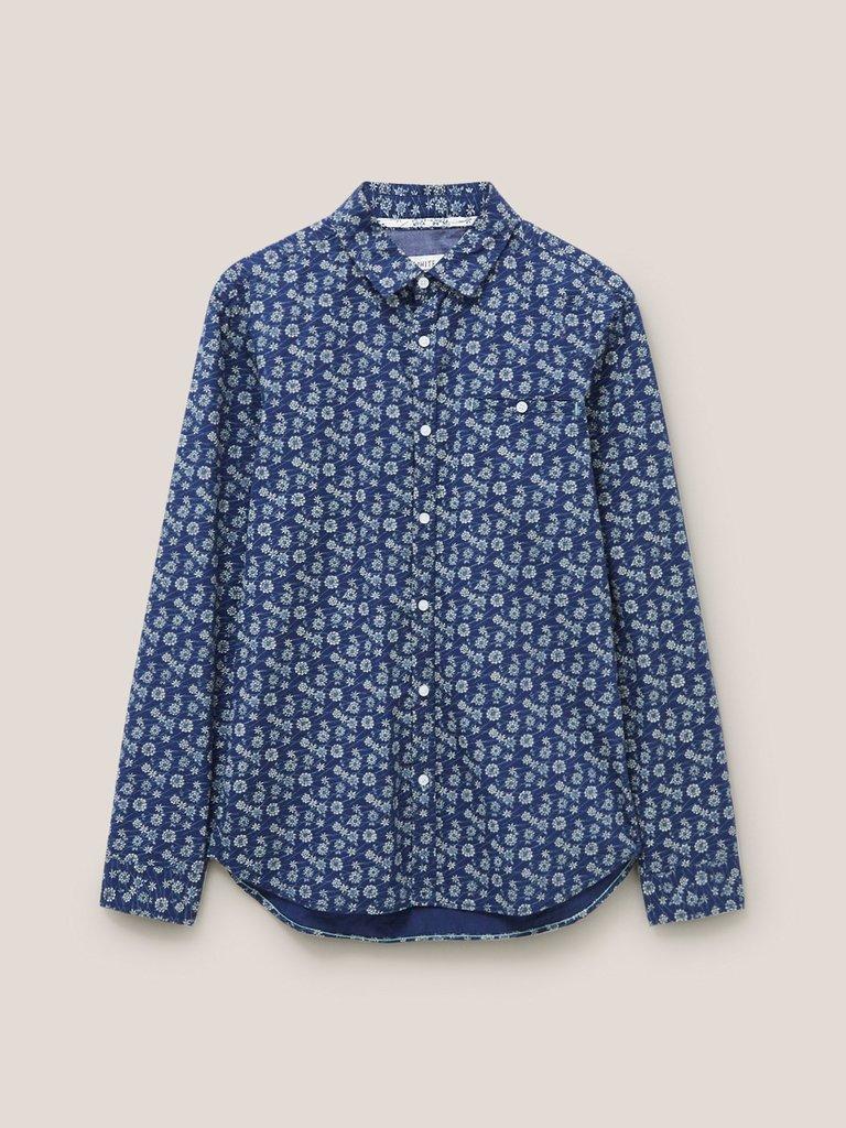 Scattered Flower Printed Shirt in DARK NAVY - FLAT FRONT
