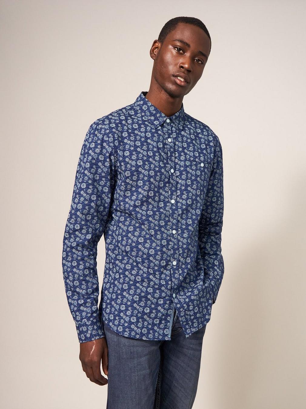 Scattered Flower Printed Shirt in DARK NAVY - LIFESTYLE