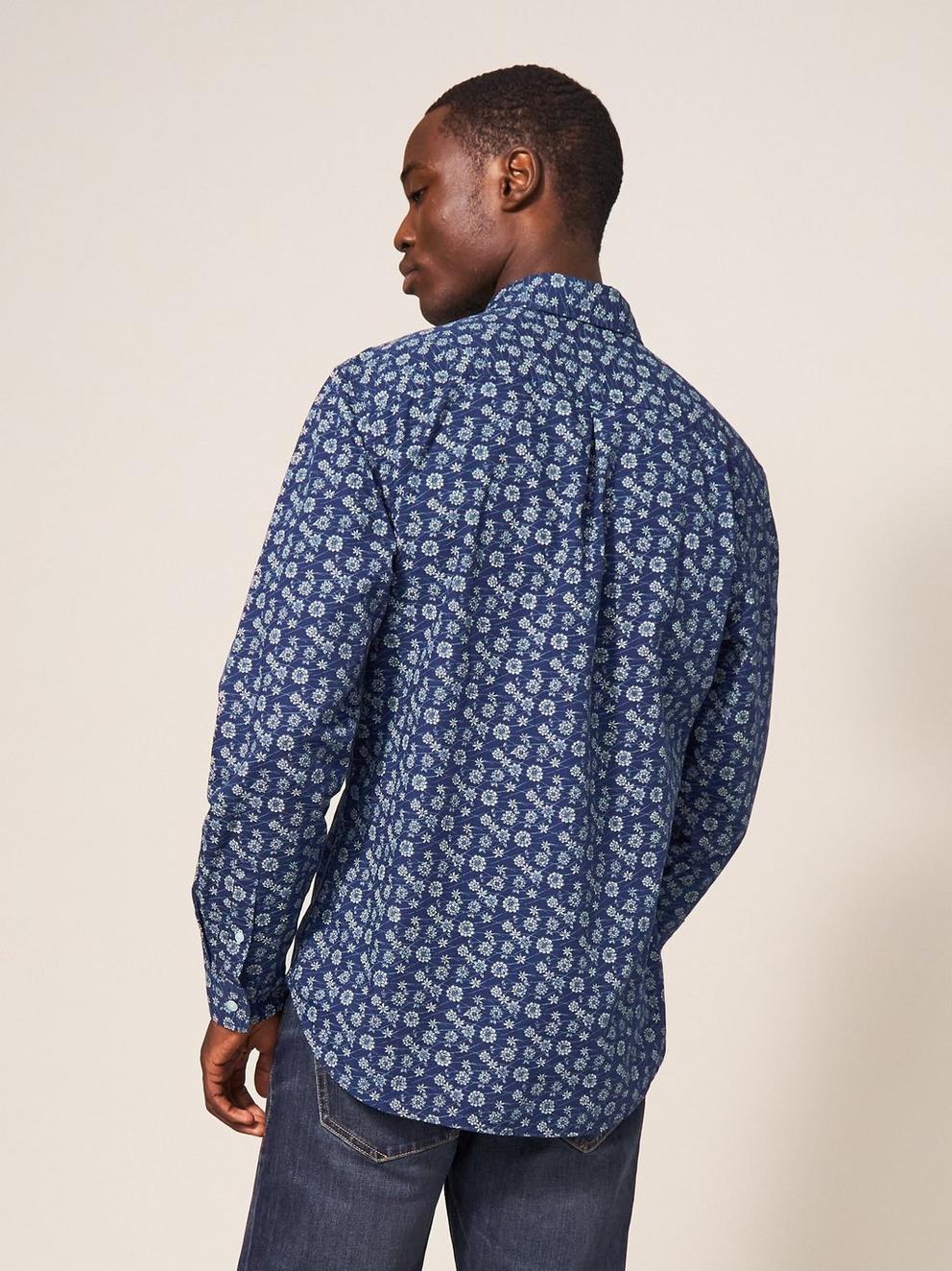 Scattered Flower Printed Shirt in DARK NAVY - MODEL BACK