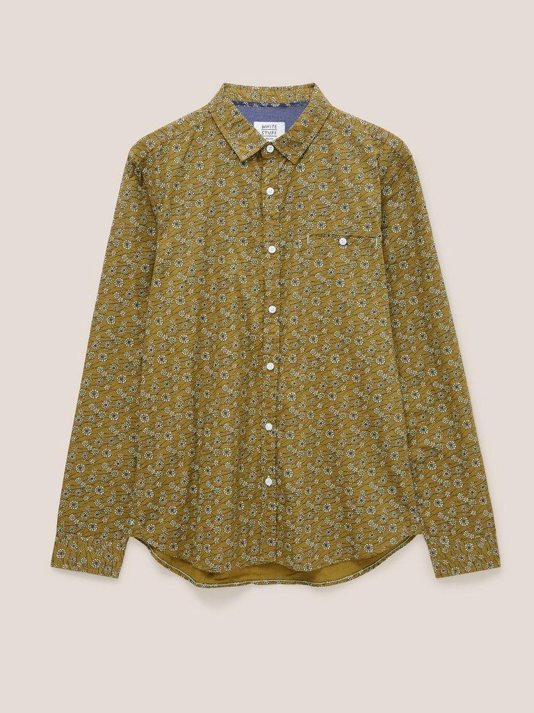 Scattered Flower Printed Shirt in MID GREEN - FLAT FRONT