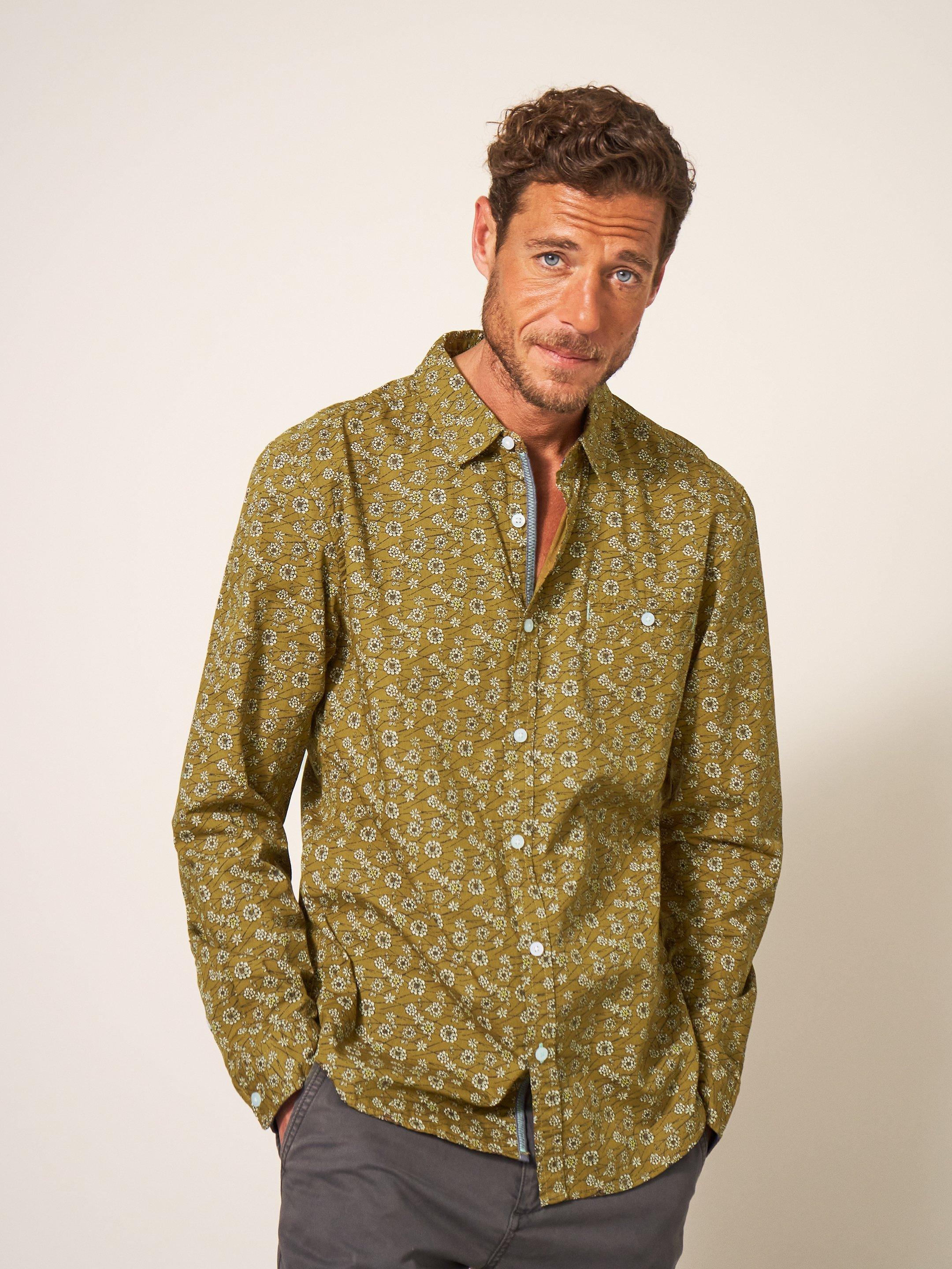 Scattered Flower Printed Shirt in MID GREEN - LIFESTYLE