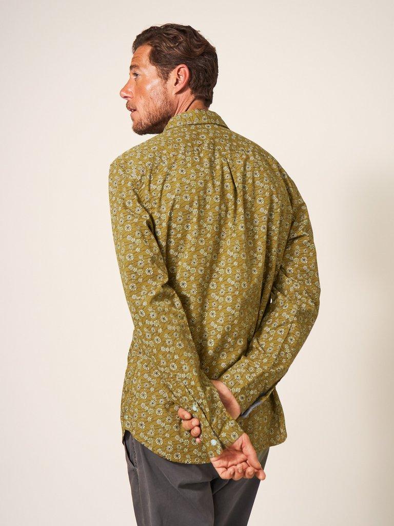 Scattered Flower Printed Shirt in MID GREEN - MODEL BACK