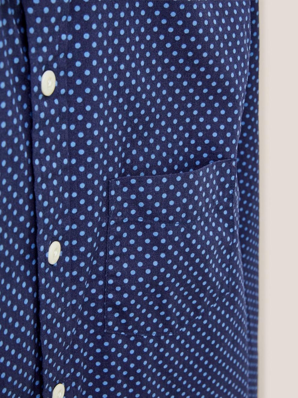 Polka Dot Printed Shirt in INDIGO BLE - FLAT DETAIL