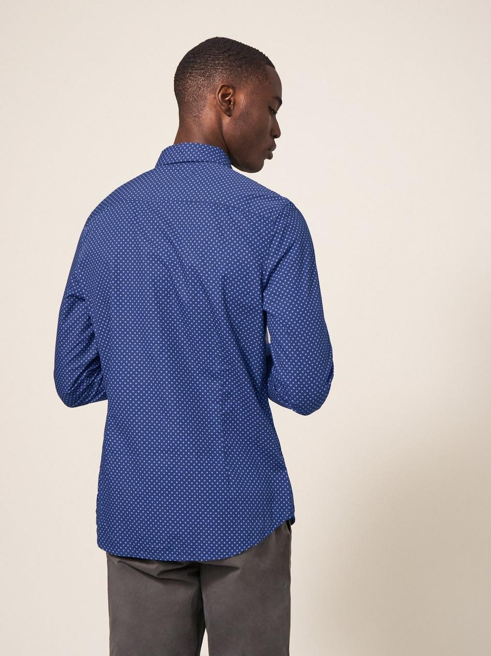 Polka Dot Printed Shirt in INDIGO BLE - MODEL BACK