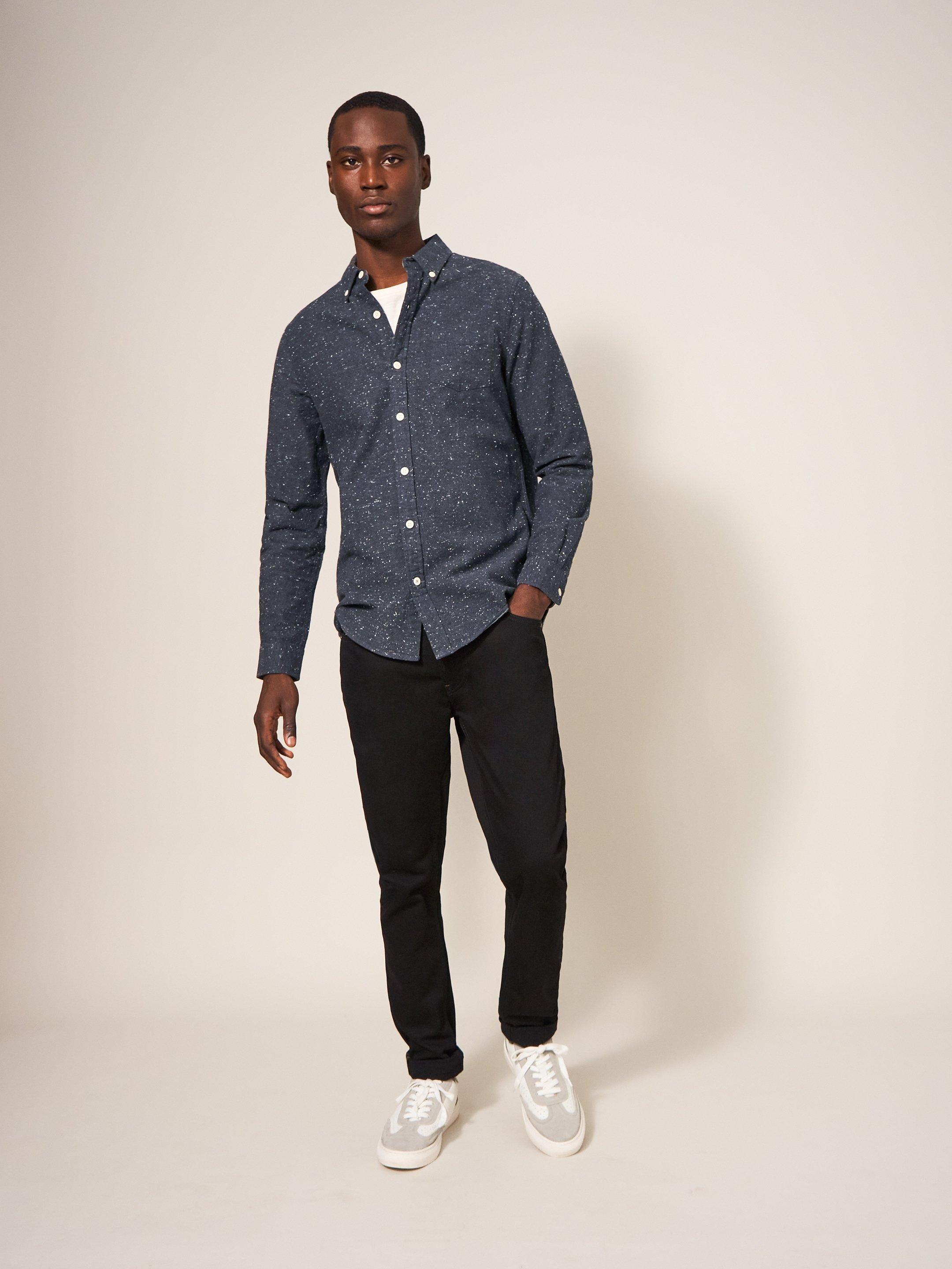 Oxford Nep Shirt in CHARC GREY - MODEL FRONT