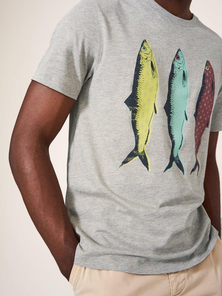 Fish Graphic Jersey TShirt in LGT NAT - MODEL FRONT