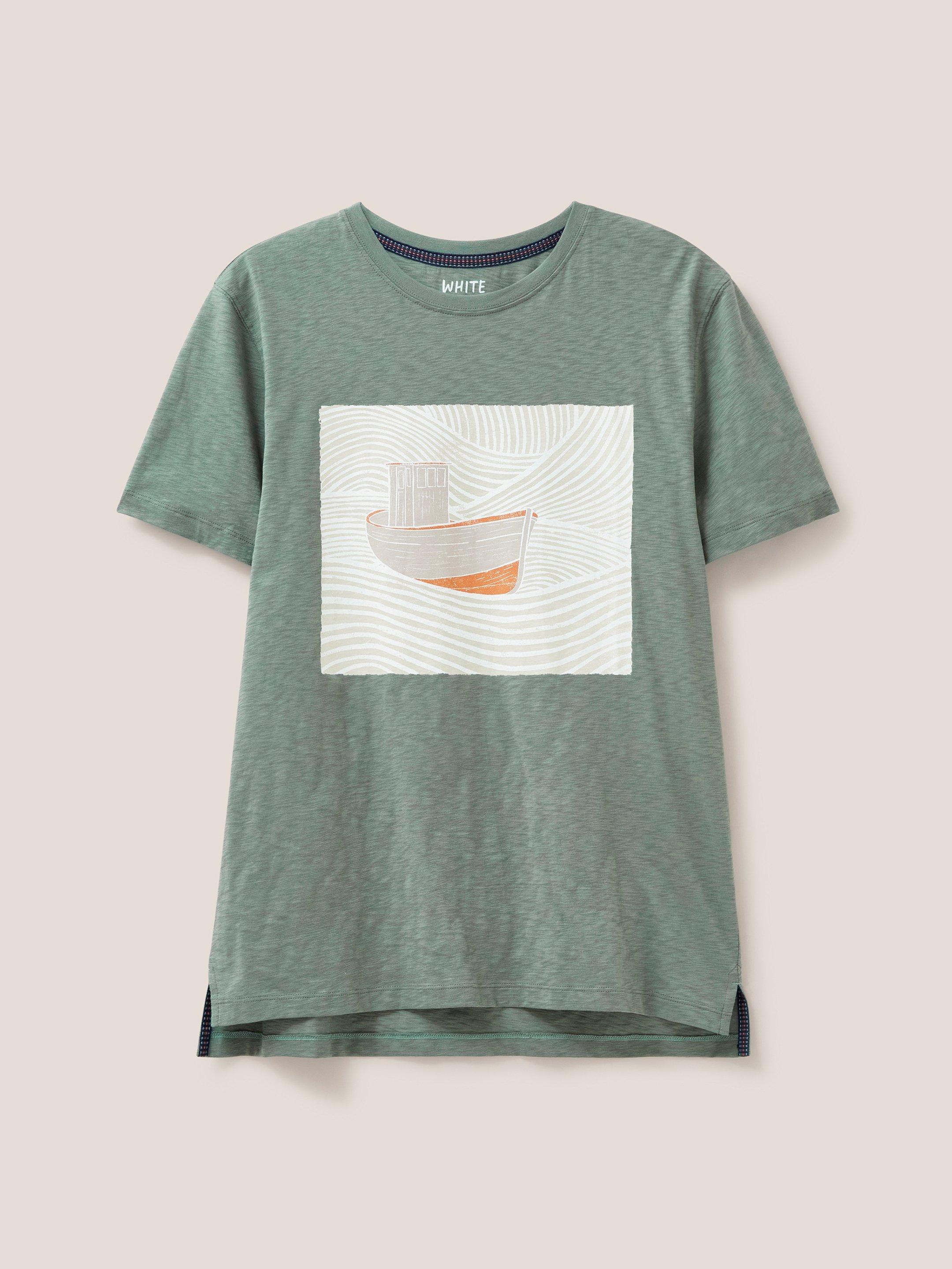 Trawler Graphic Tshirt in DUS GREEN - FLAT FRONT
