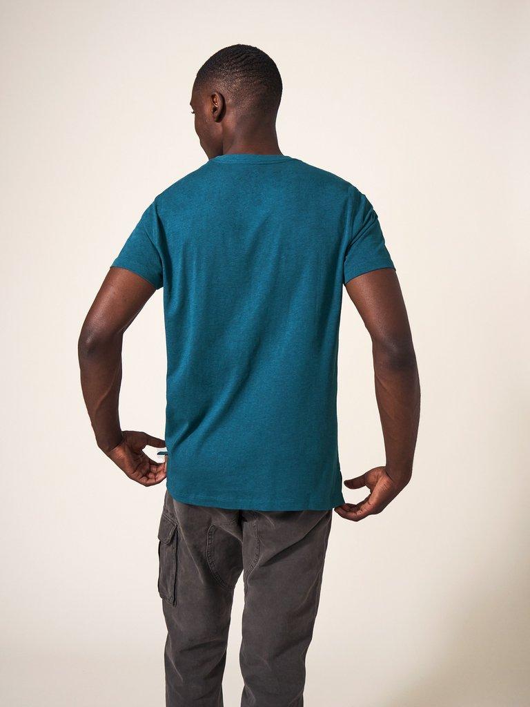 Pattern Fish Graphic Tshirt in MID TEAL - MODEL BACK