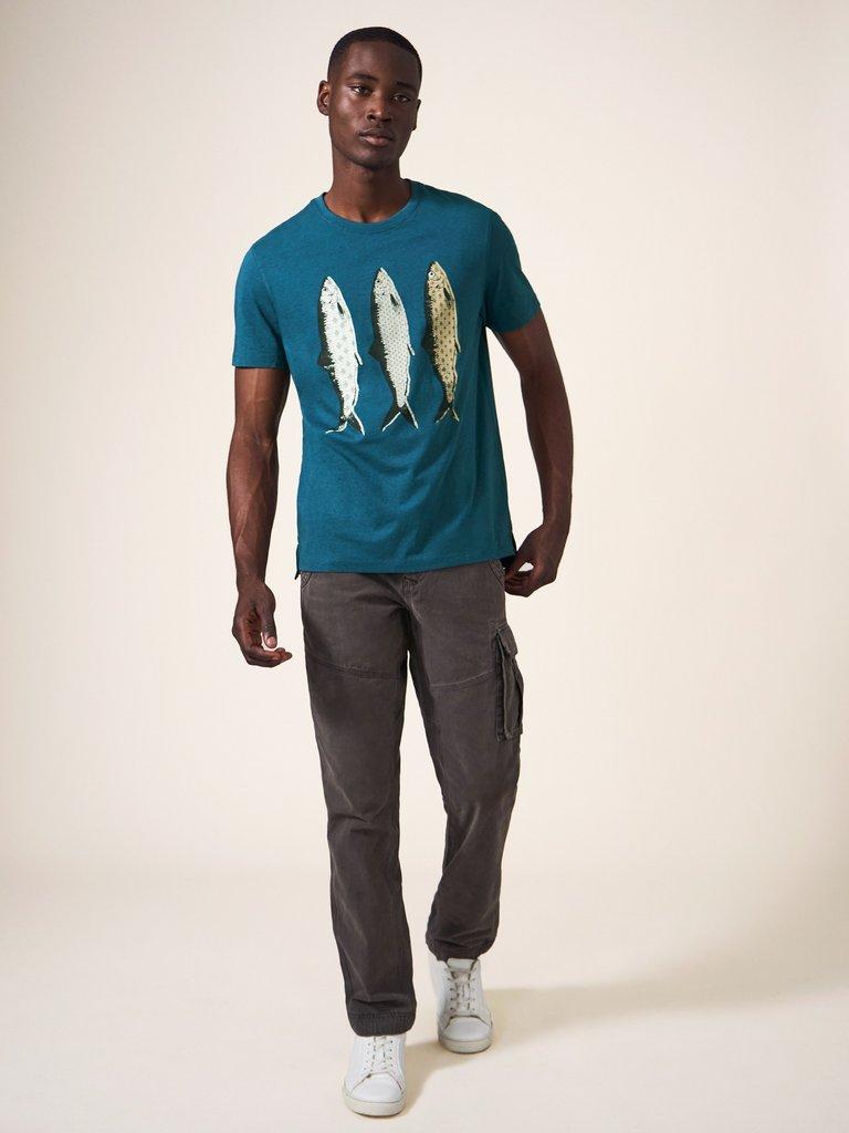 Pattern Fish Graphic Tshirt in MID TEAL - MODEL FRONT