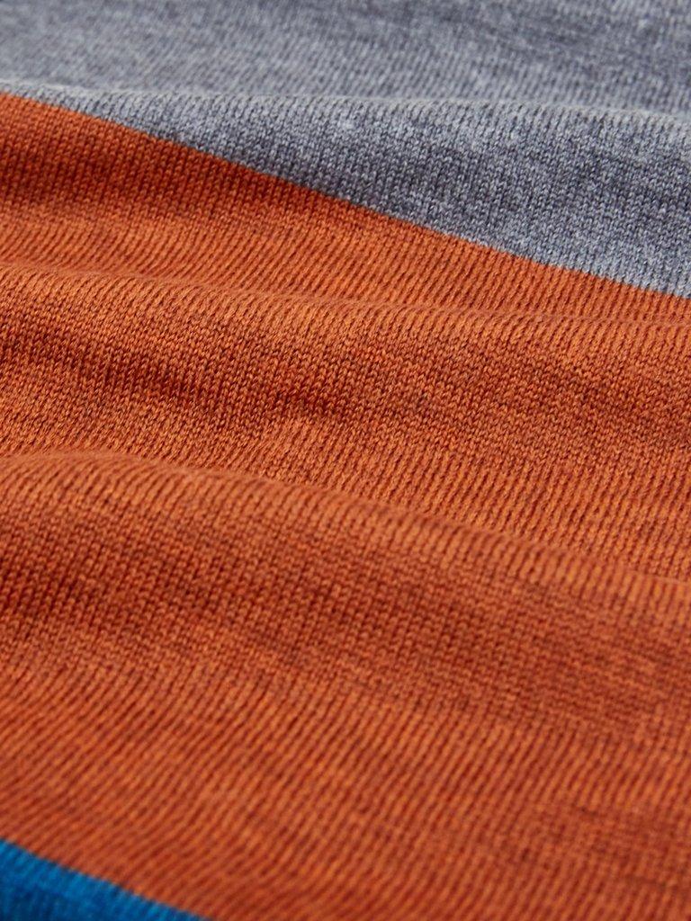 Raphael Stripe Merino Scarf in NAVY MULTI - FLAT DETAIL