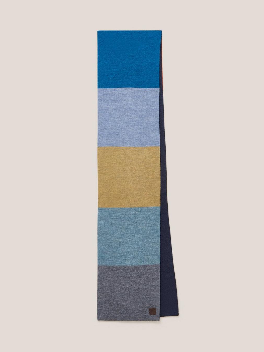 Raphael Stripe Merino Scarf in NAVY MULTI - FLAT FRONT