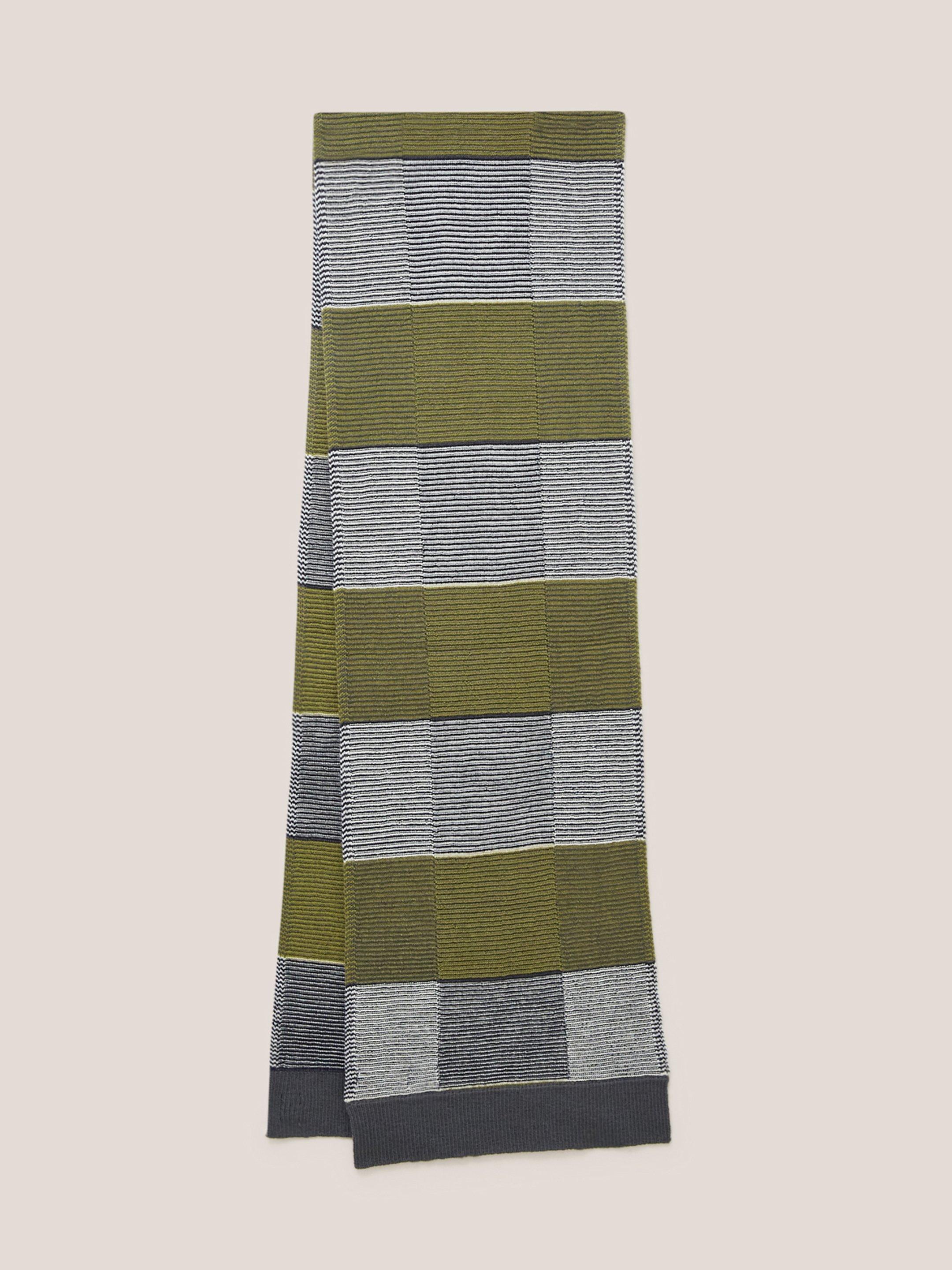 Knitted Check Merino Scarf in GREY MLT - FLAT BACK