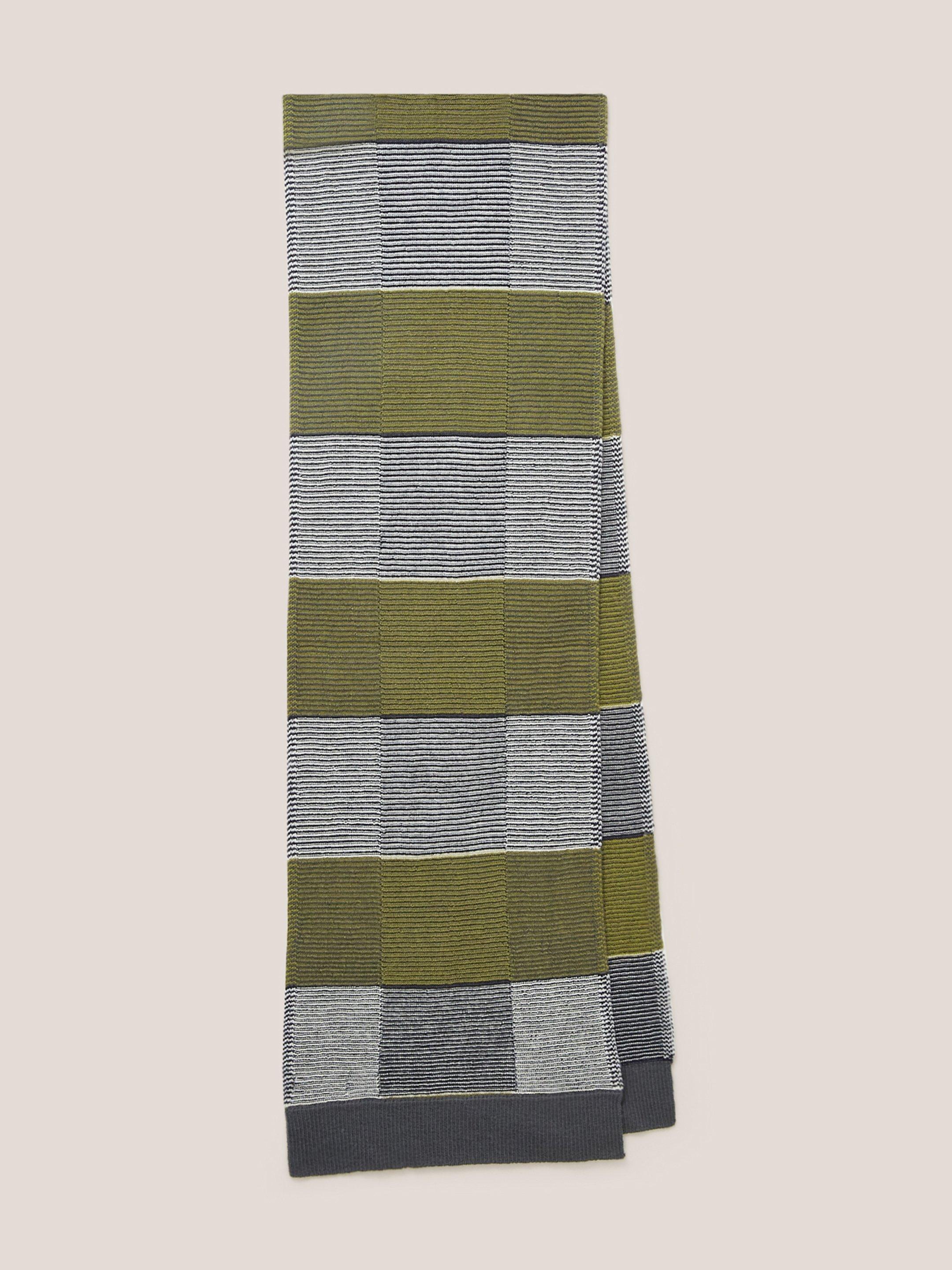 Knitted Check Merino Scarf in GREY MLT - FLAT FRONT
