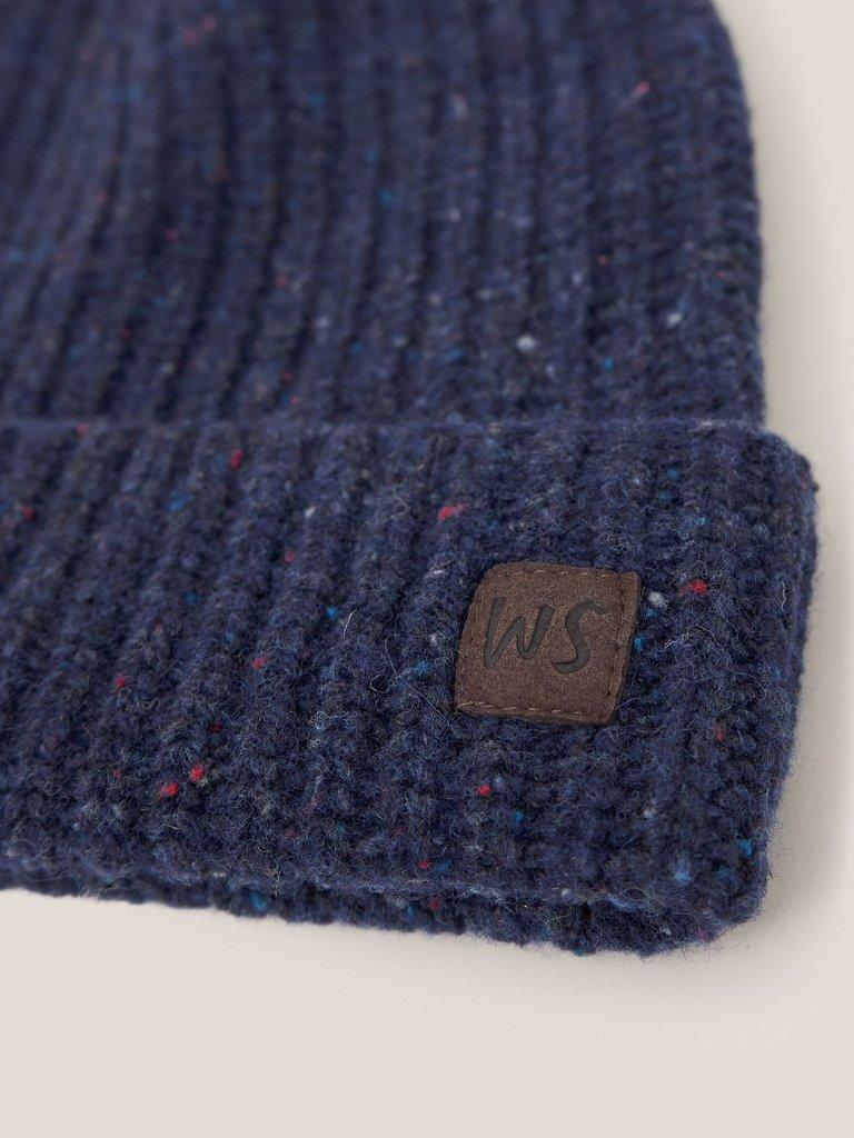 Wool Ribbed Beanie in DARK NAVY - FLAT DETAIL