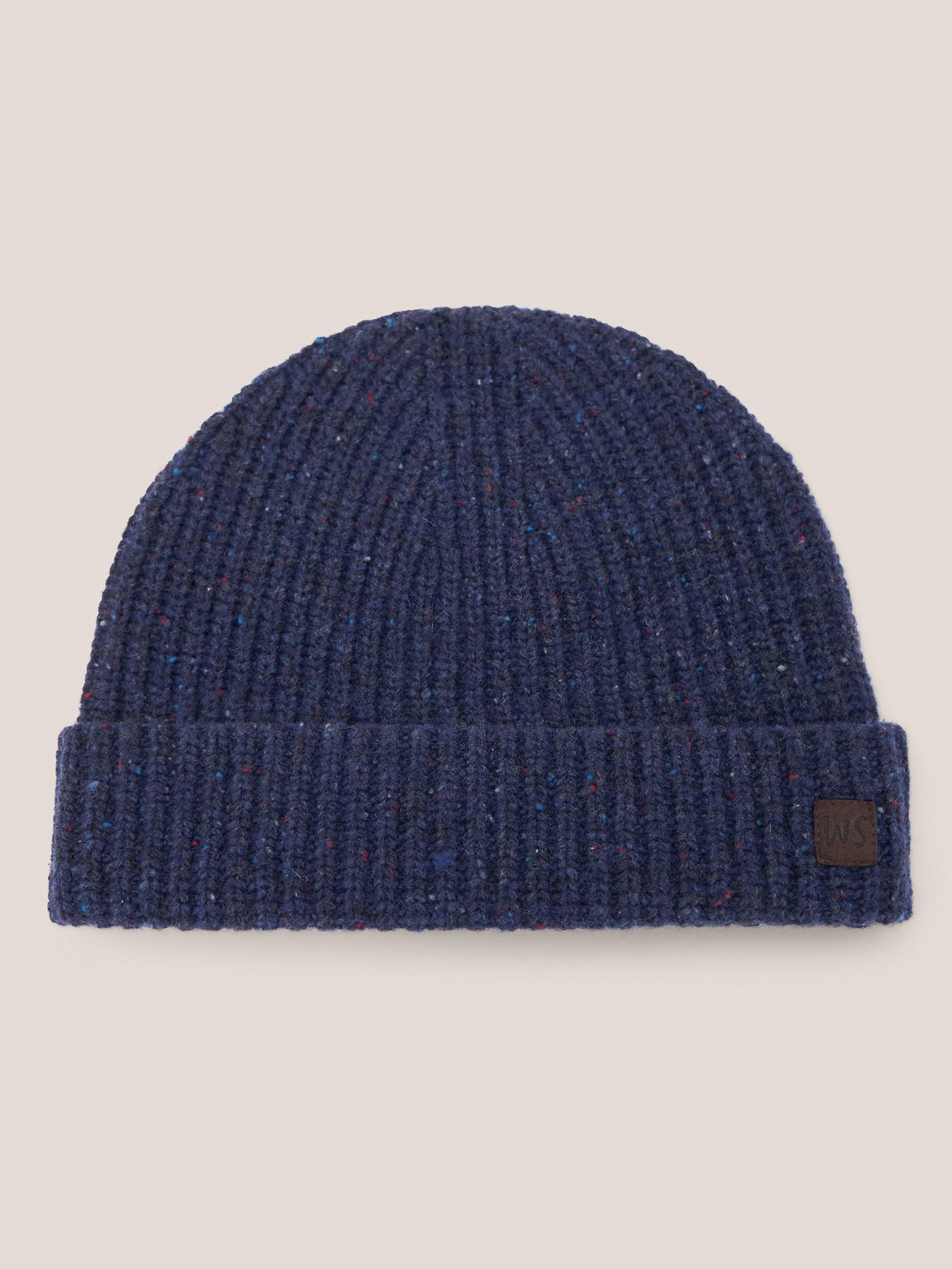 Wool Ribbed Beanie in DARK NAVY - FLAT FRONT