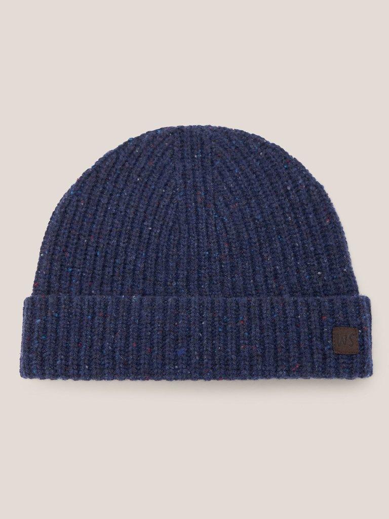 Wool Ribbed Beanie in DARK NAVY - FLAT FRONT