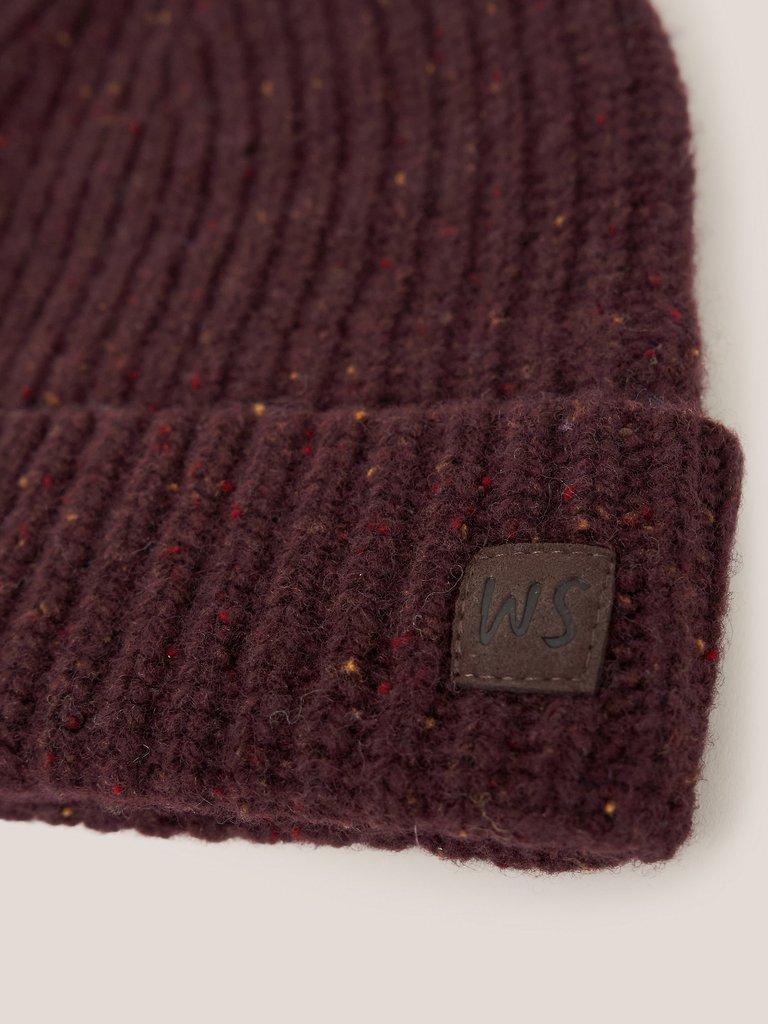 Wool Ribbed Beanie in DK PLUM - FLAT DETAIL