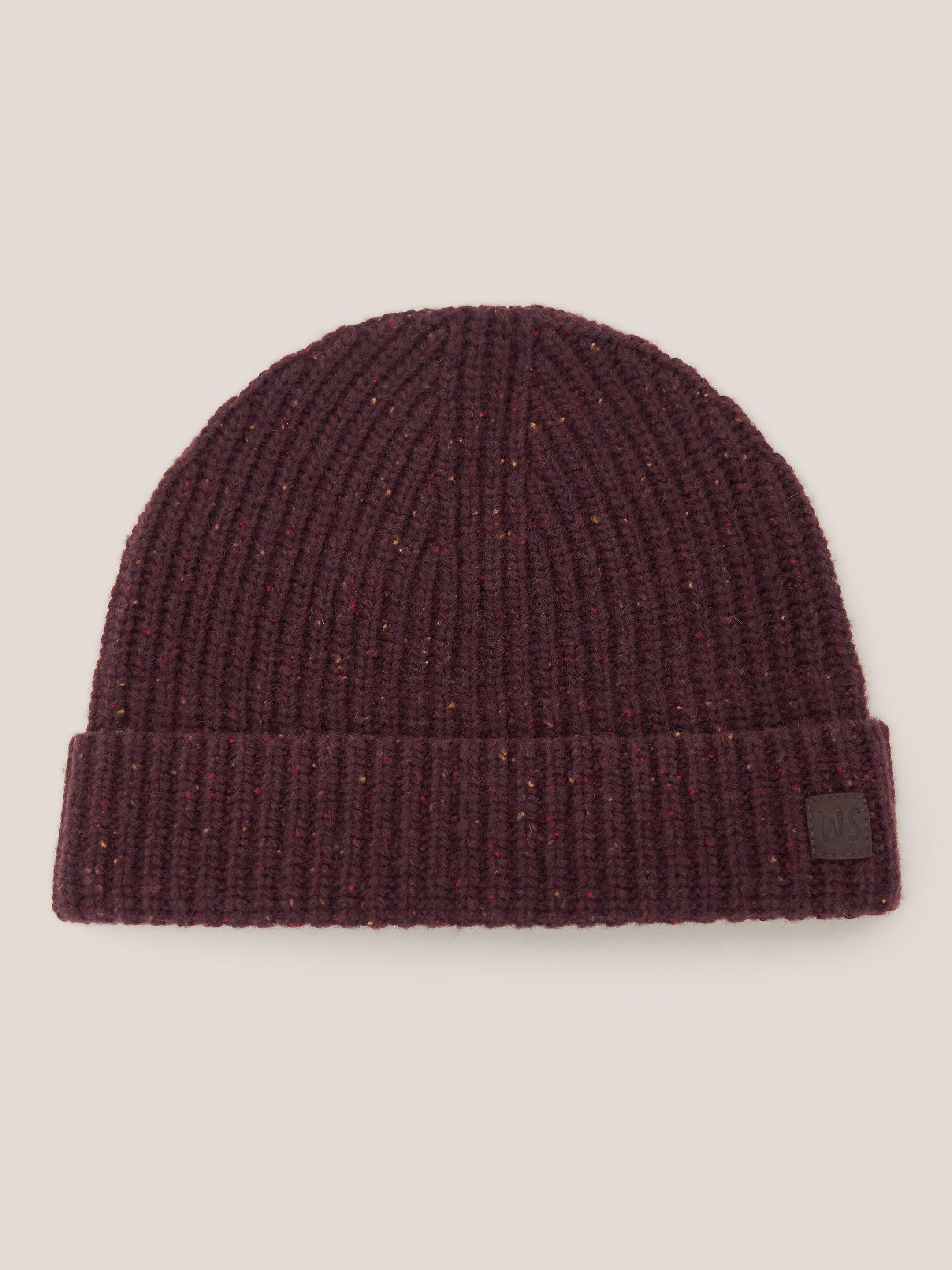 Wool Ribbed Beanie in DK PLUM - FLAT FRONT