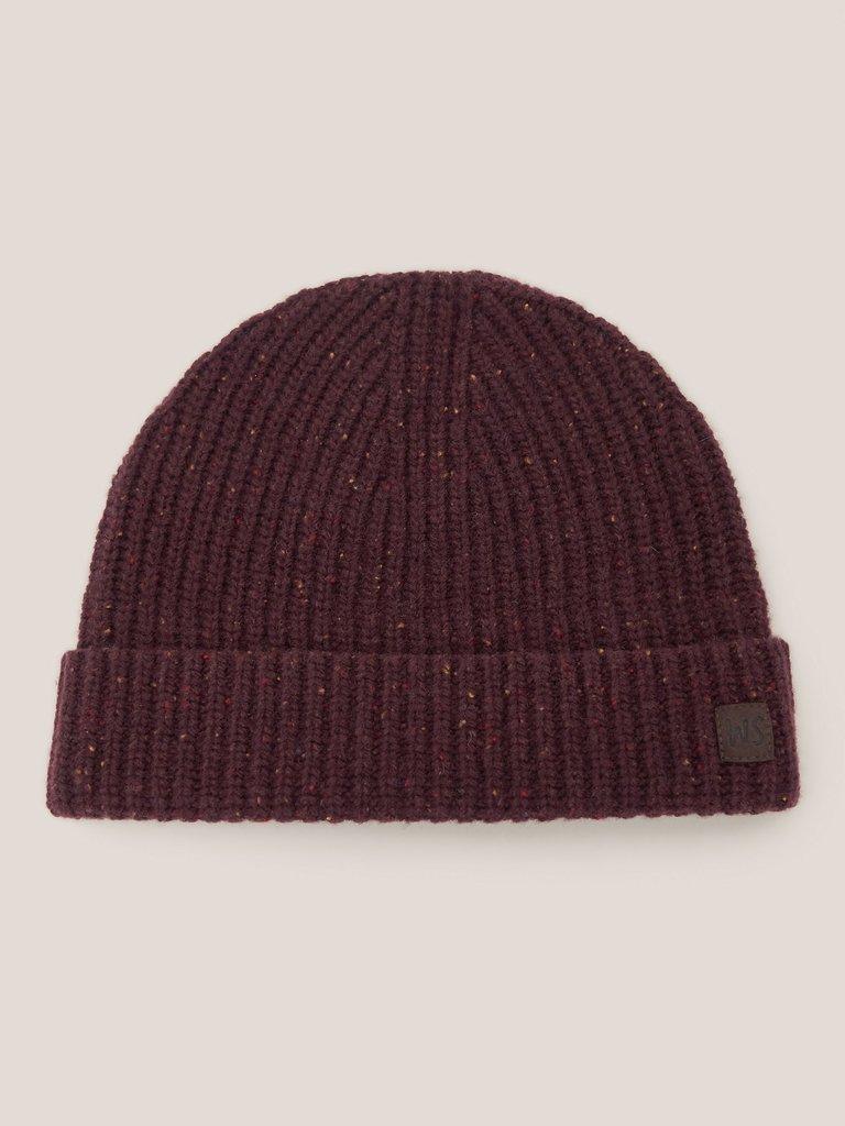 Wool Ribbed Beanie in DK PLUM - FLAT FRONT