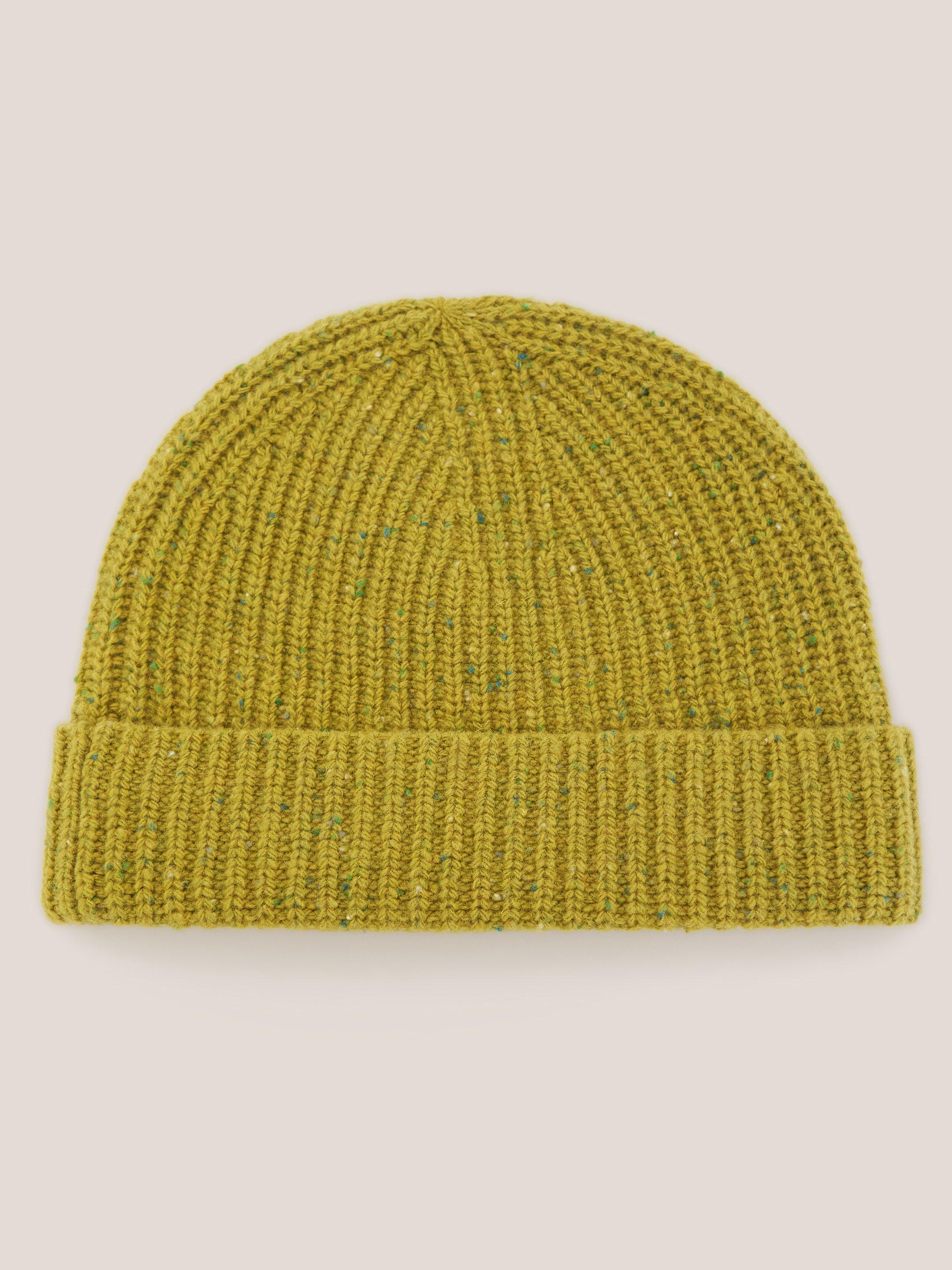 Wool Ribbed Beanie in MID CHART - FLAT BACK