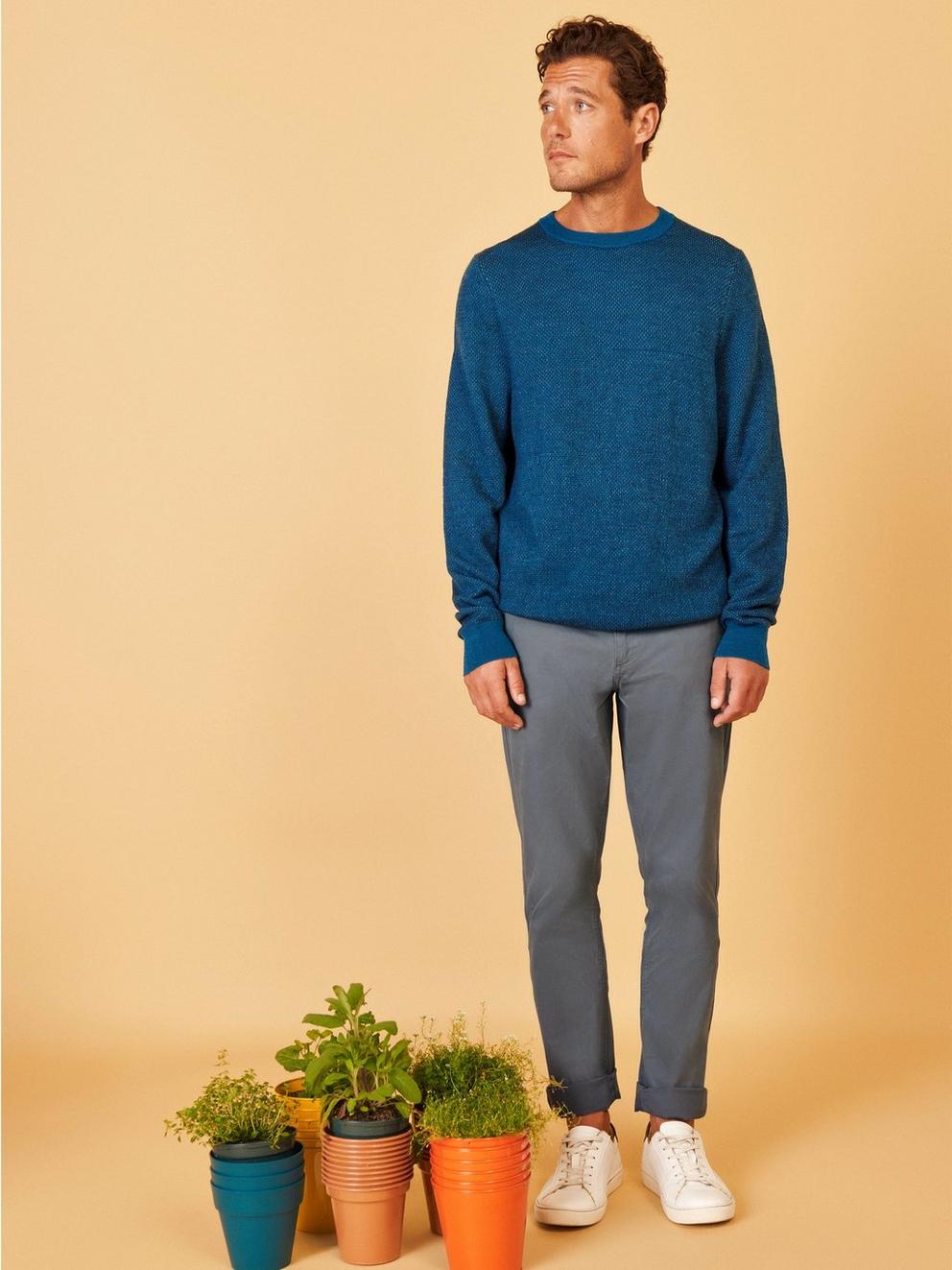 Newport Merino Wool Jumper in MID TEAL - MIXED