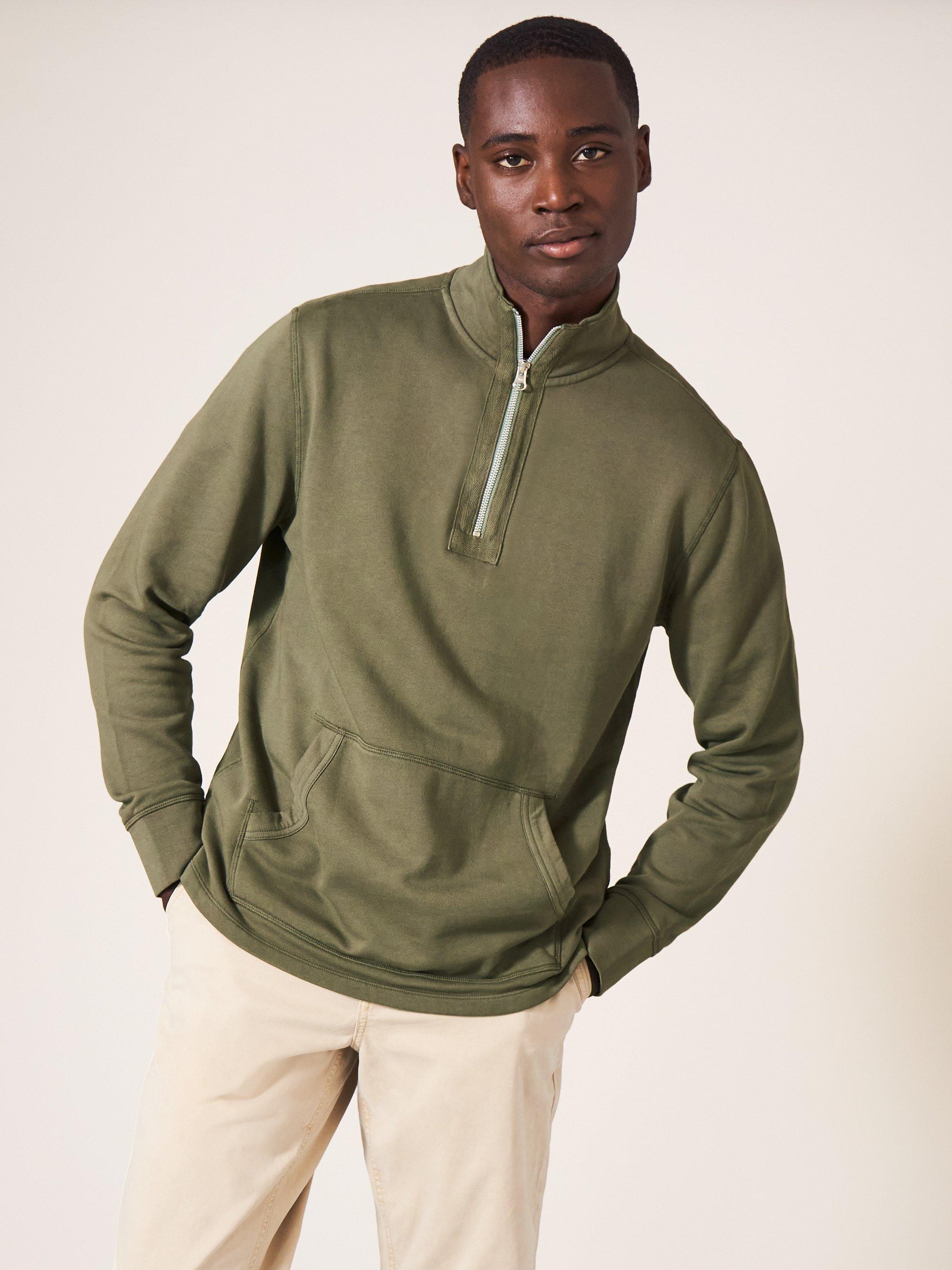 Hilton Zip Neck in KHAKI GREEN White Stuff