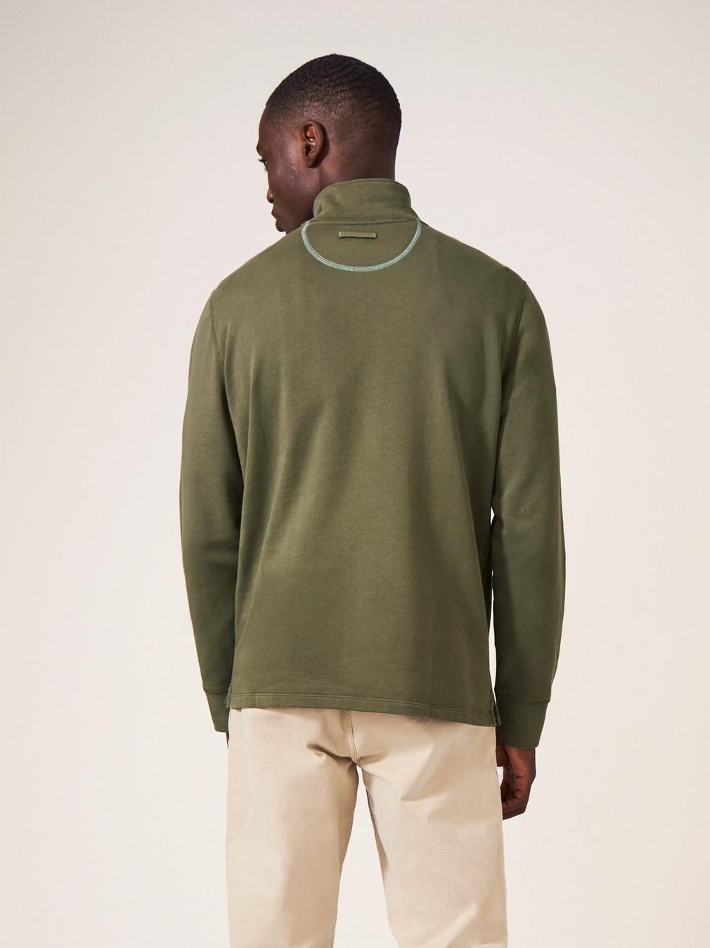 Hilton Zip Neck in KHAKI GRN - MODEL BACK