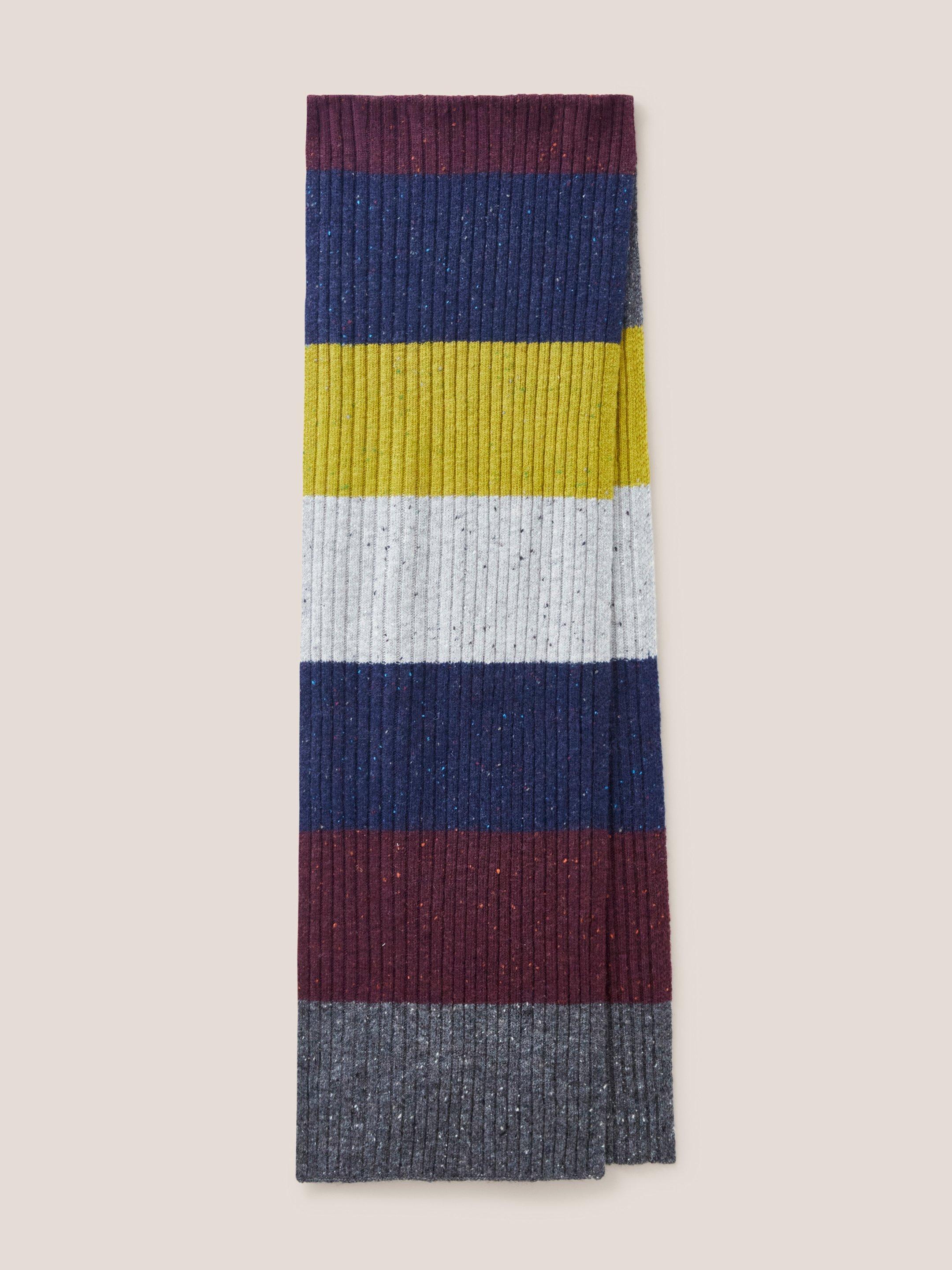 Stripe Wool Ribbed Scarf in GREY MLT - FLAT BACK