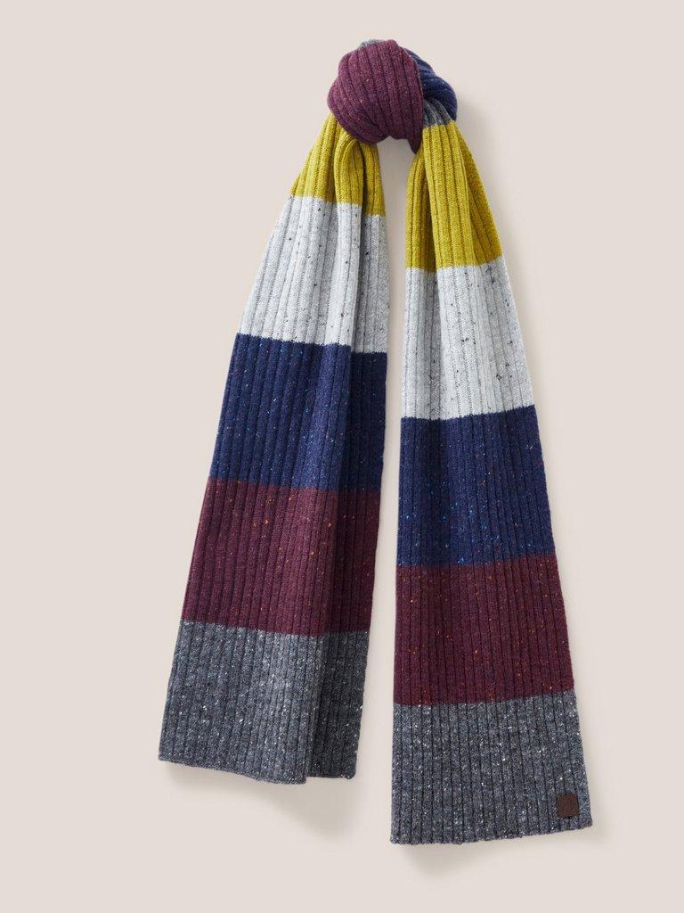 Stripe Wool Ribbed Scarf in GREY MLT - FLAT FRONT