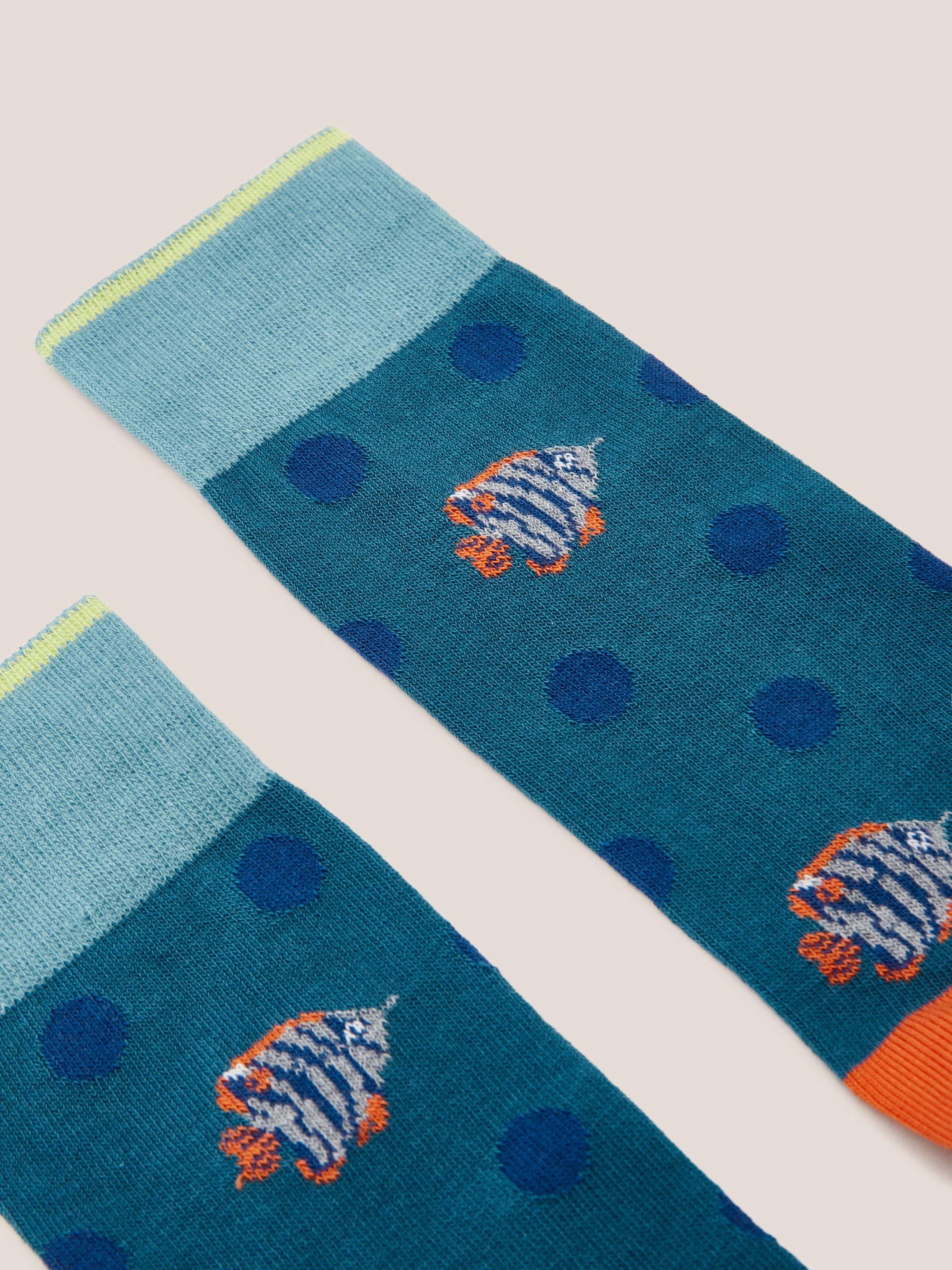 Fish Spot Ankle Sock in TEAL MLT - FLAT DETAIL