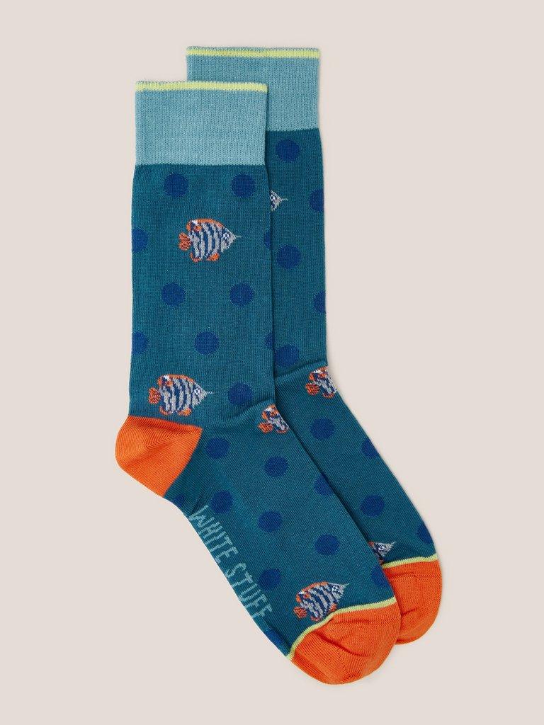 Fish Spot Ankle Sock in TEAL MLT - FLAT FRONT