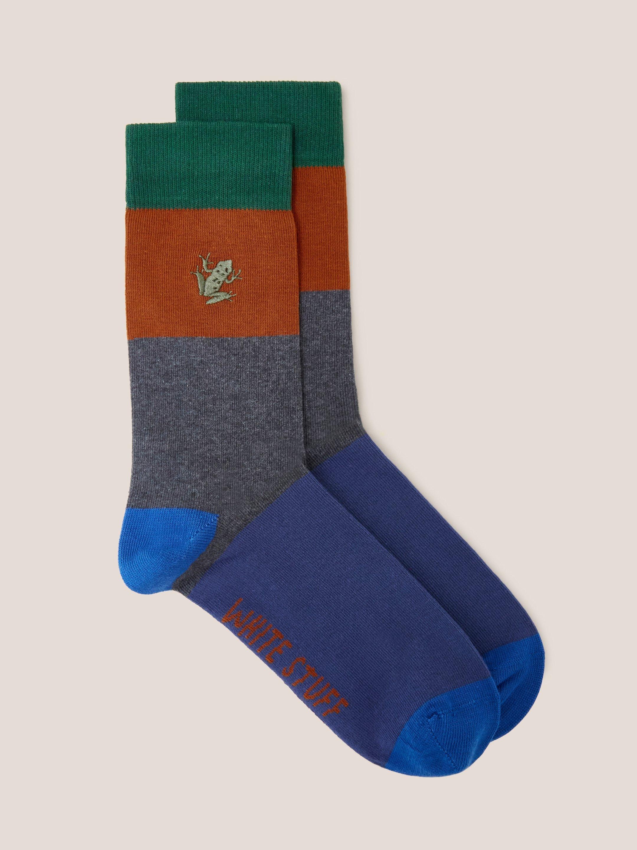 Frog Embroidered Ankle Sock in GREY MLT - FLAT FRONT