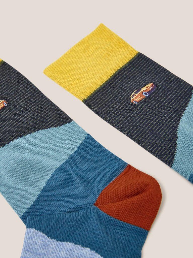 Car Embroidered Ankle Sock in TEAL MLT - FLAT DETAIL