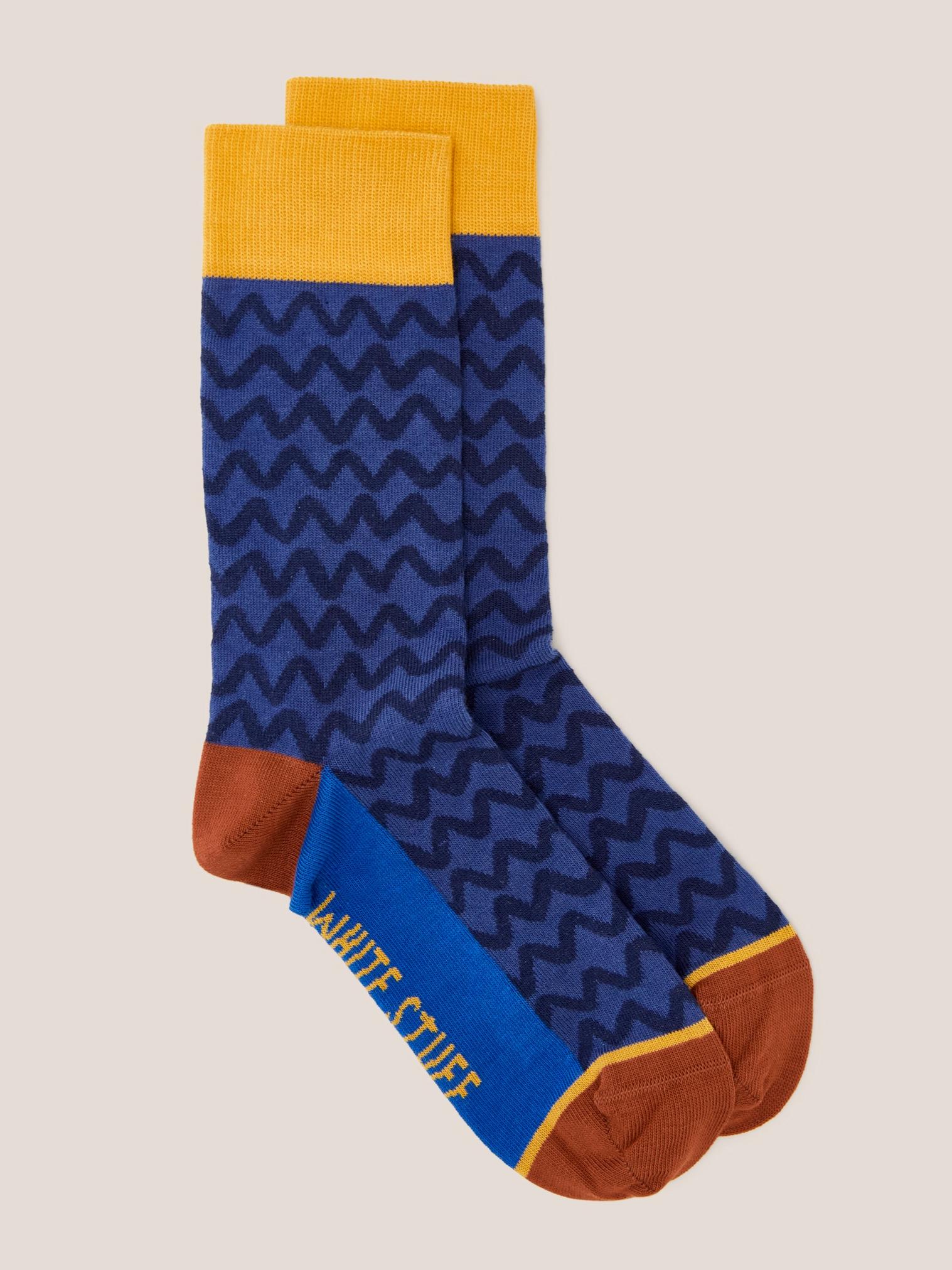 Squiggly Stripe Ankle Sock in NAVY MULTI - FLAT FRONT