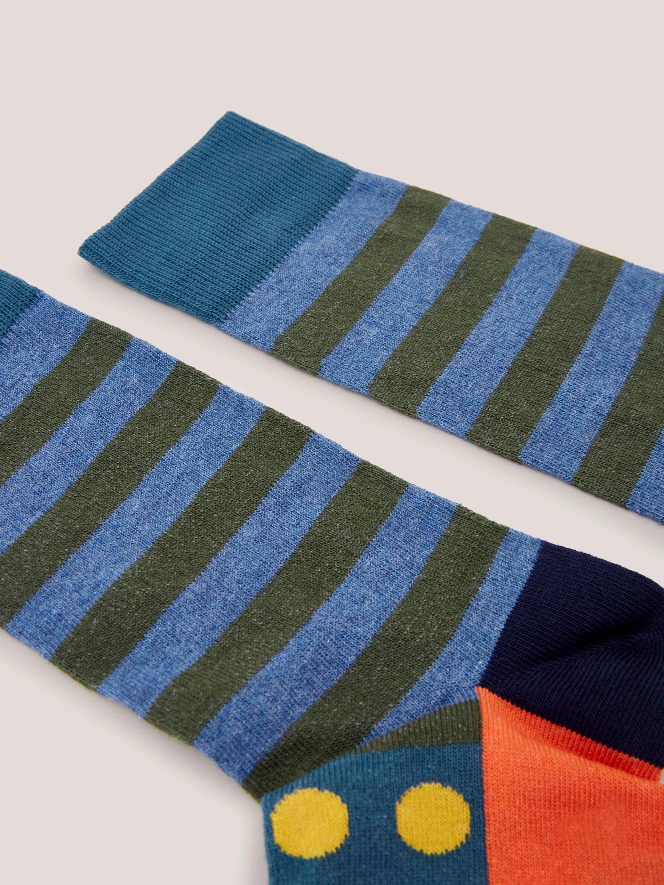 Block Stripe Spot Ankle Sock in BLUE MLT - FLAT DETAIL