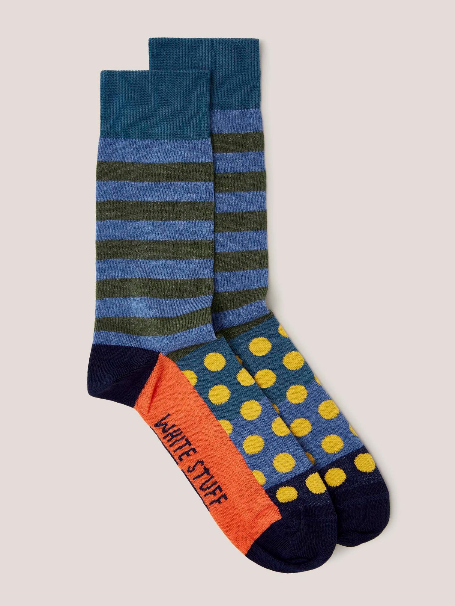 Block Stripe Spot Ankle Sock in BLUE MLT - FLAT FRONT
