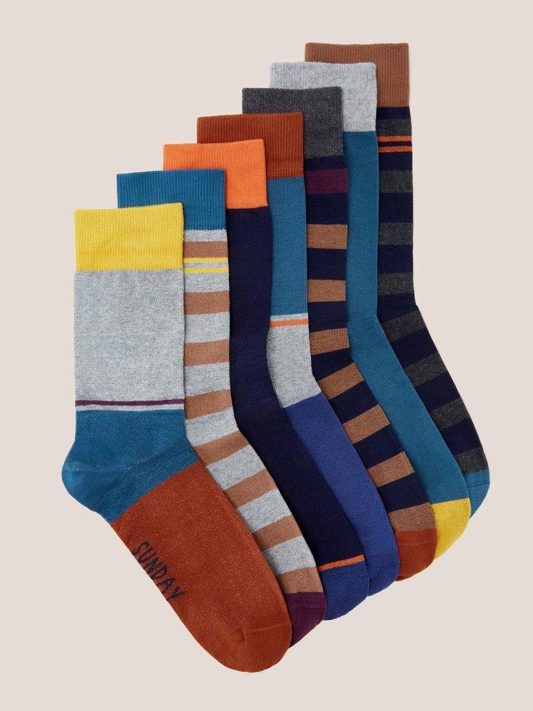 7 Pack Stripe Ankle Socks in GREY MLT - FLAT FRONT
