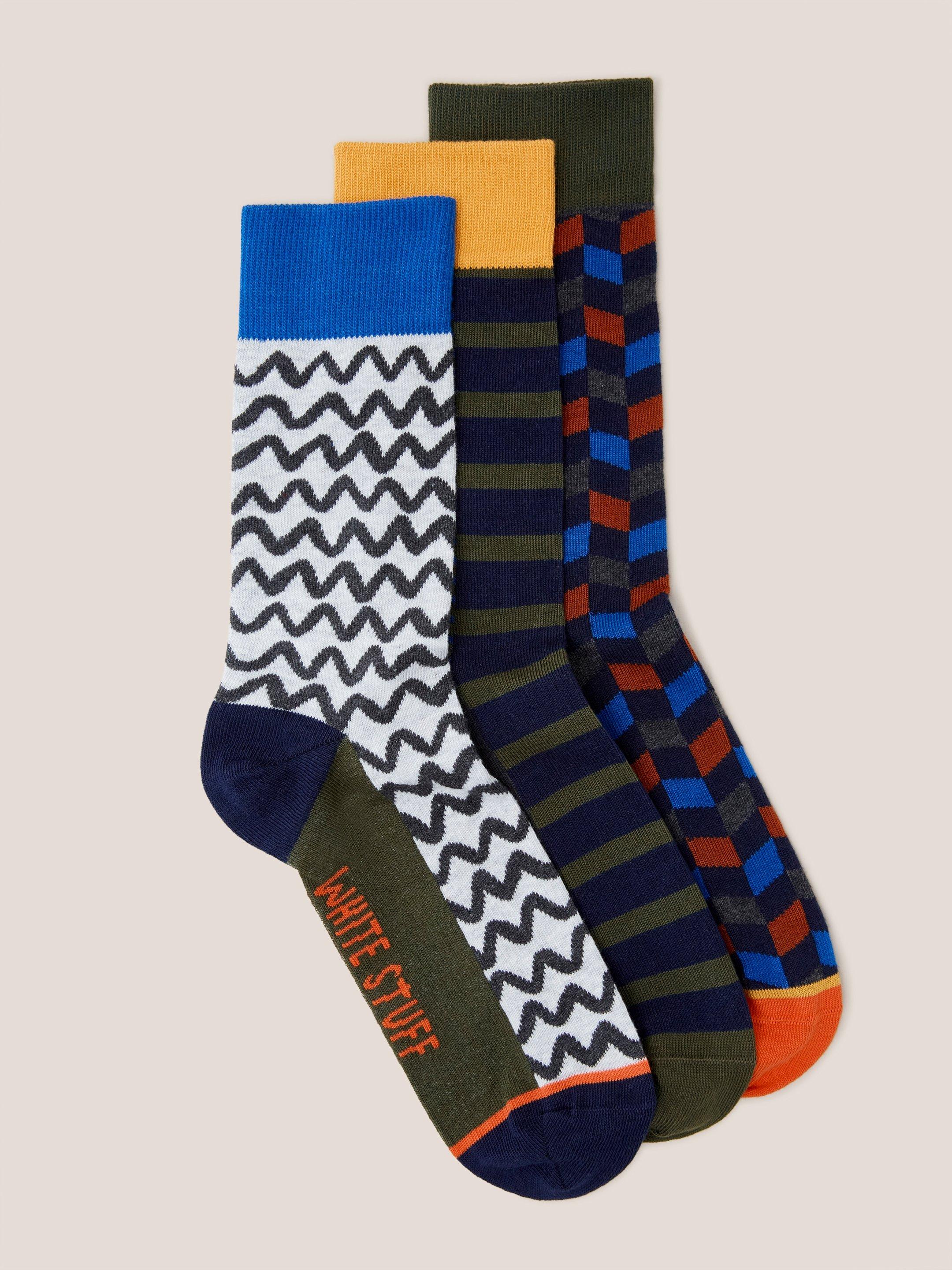 3 Pack Geo Stripe Ankle Socks
