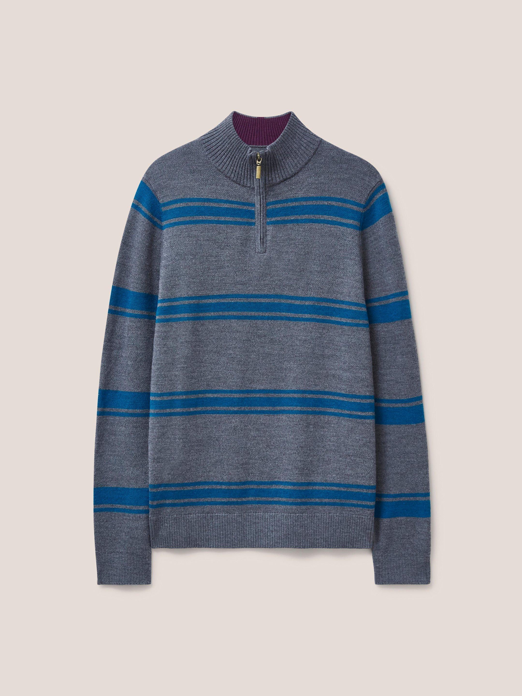 Newport Merino Stripe Funnel   in CHARC GREY - FLAT FRONT