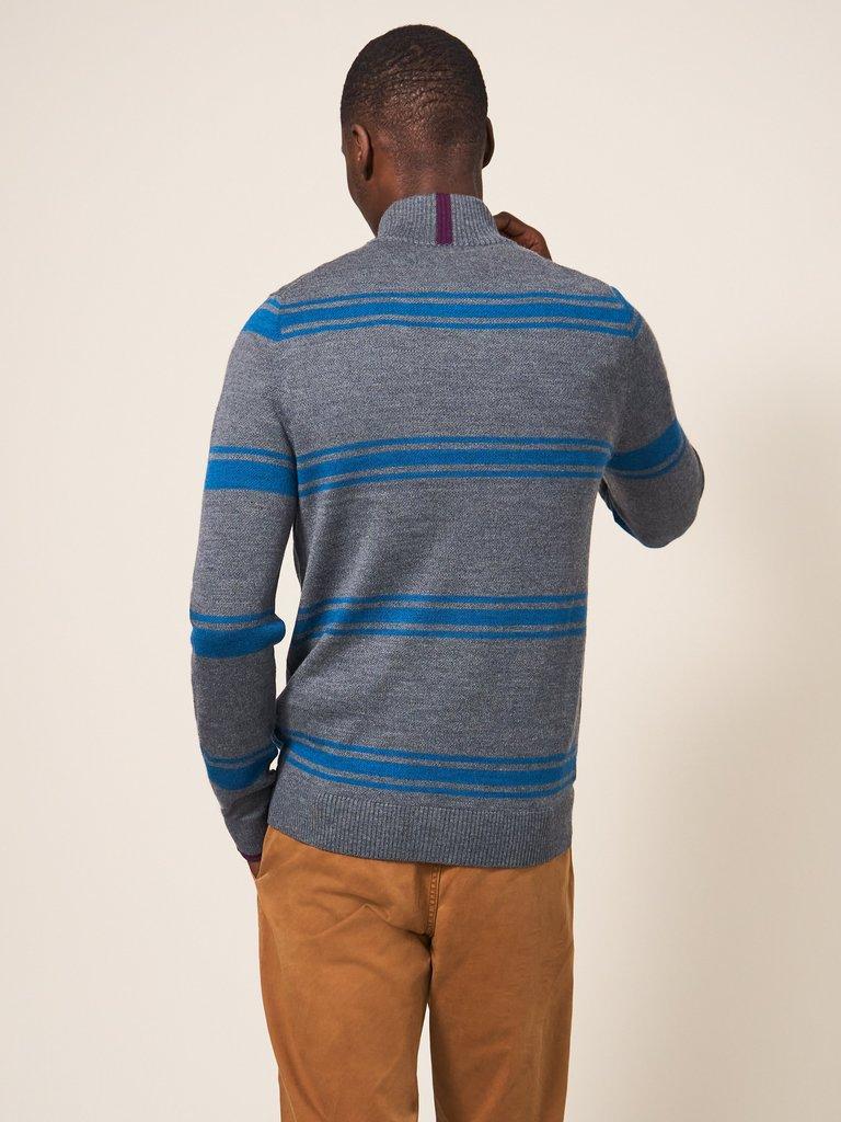 Newport Merino Stripe Funnel   in CHARC GREY - MODEL BACK